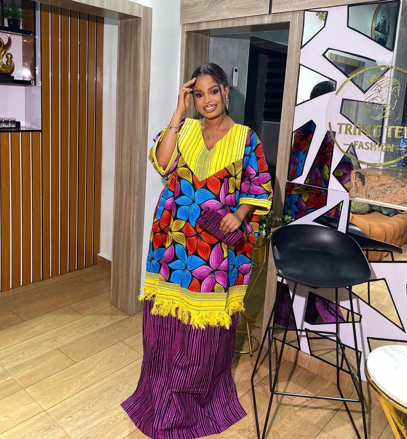Handmade Ankara Kaftan | Nigerian Print Dress with Headtie
