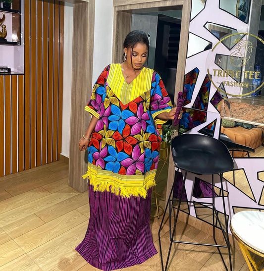 Handmade Ankara Kaftan | Nigerian Print Dress with Headtie