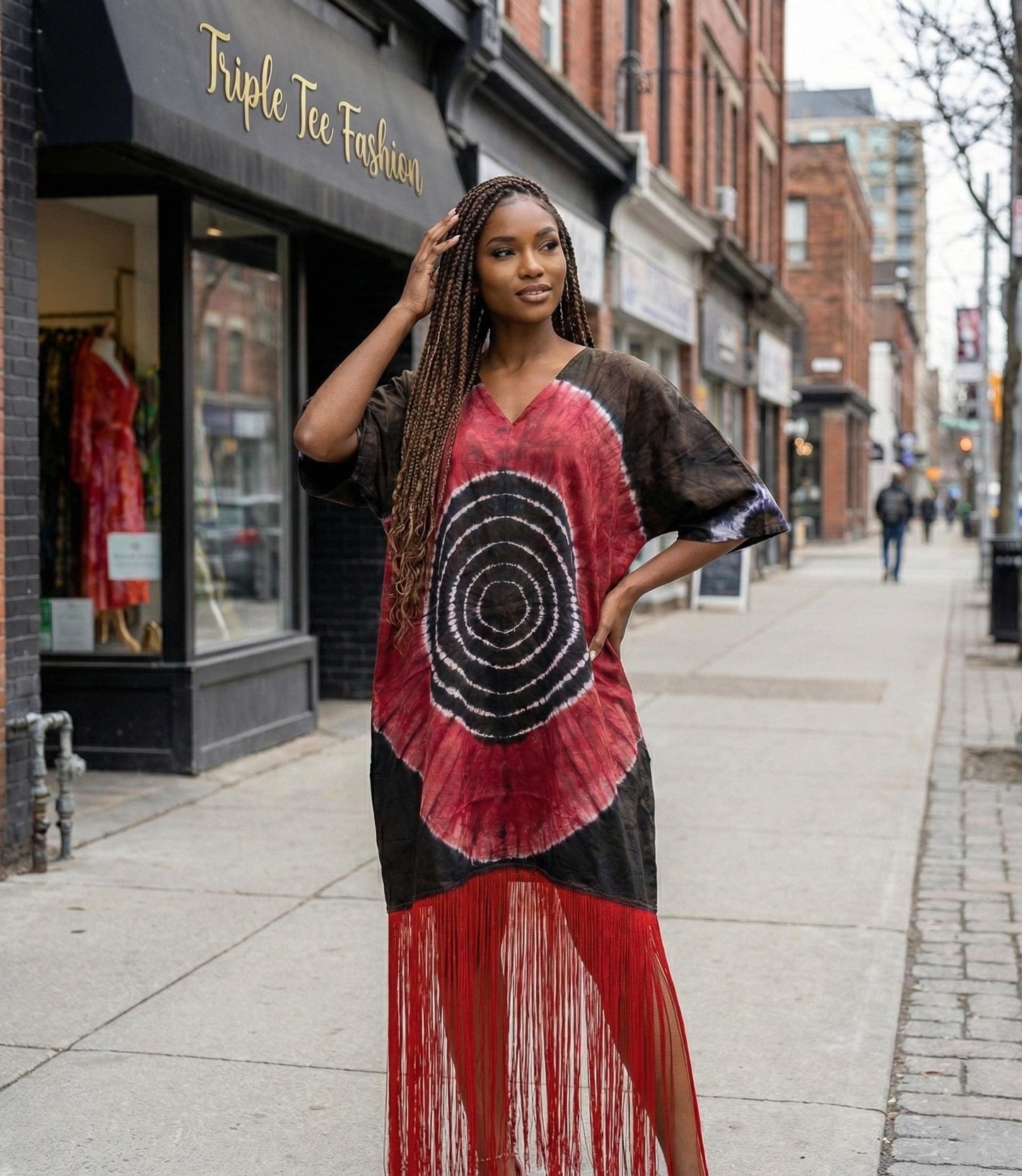 African Adire Fringe Kaftan Dress | Nigerian Boubou