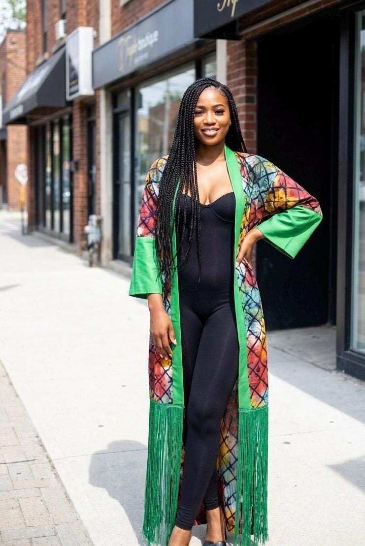 African Adire Fringe Kimono | Nigerian Cotton Kaftan, Boubou