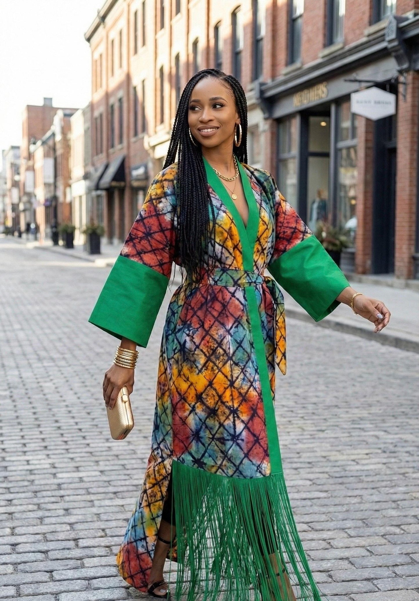 African Adire Fringe Kimono | Nigerian Cotton Kaftan, Boubou