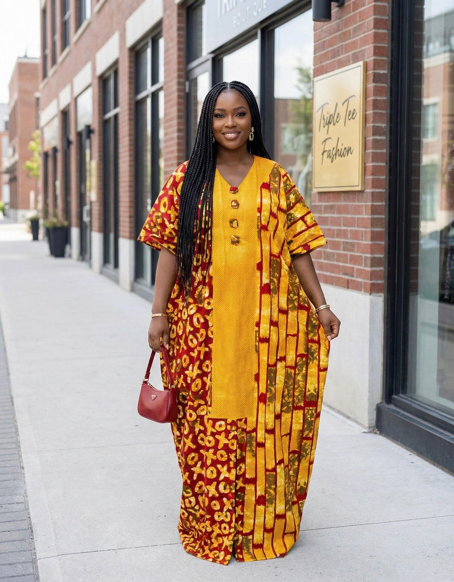 African Ankara Boubou: Aso Oke Embellished Kaftan Dress