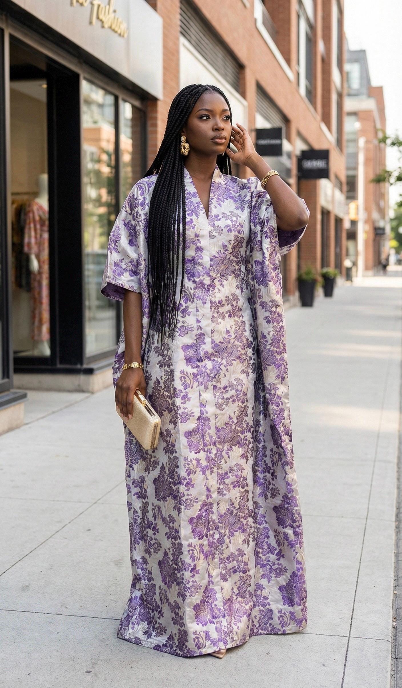 Floral Brocade Boubou Dress | 'Rich Aunty' Kaftan with Scarf