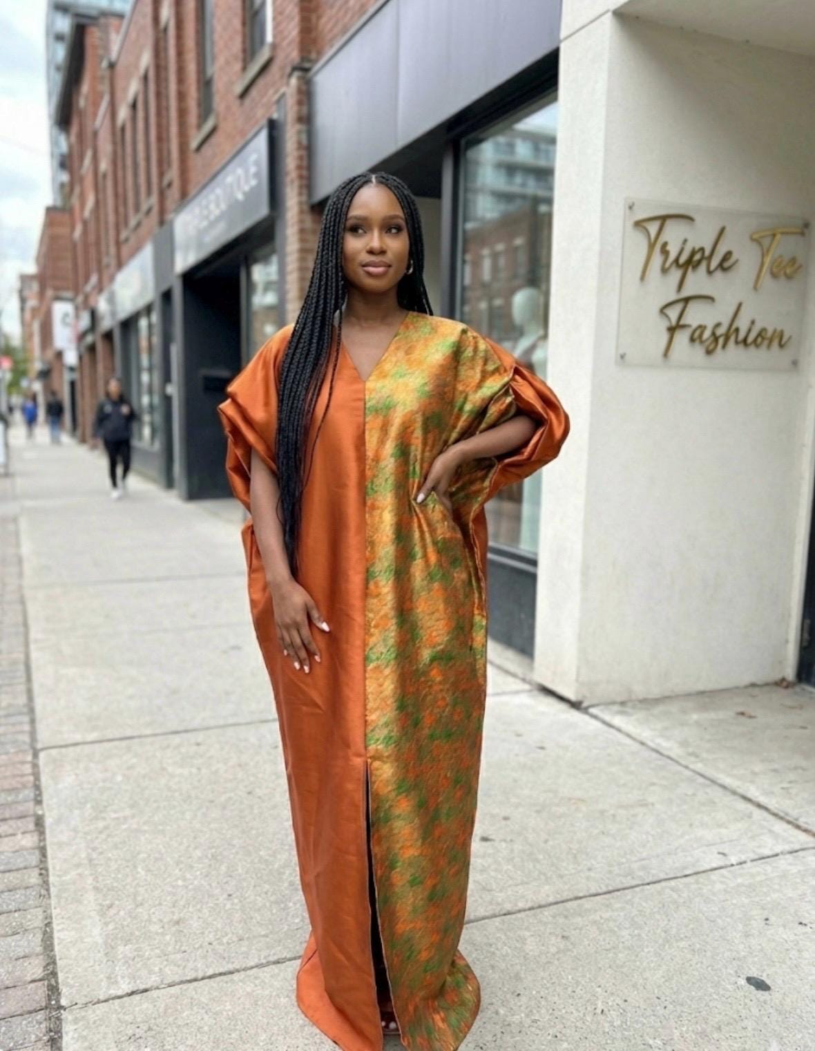 Mikado Brocade Boubou Kaftan | African Maxi Dress with Scarf