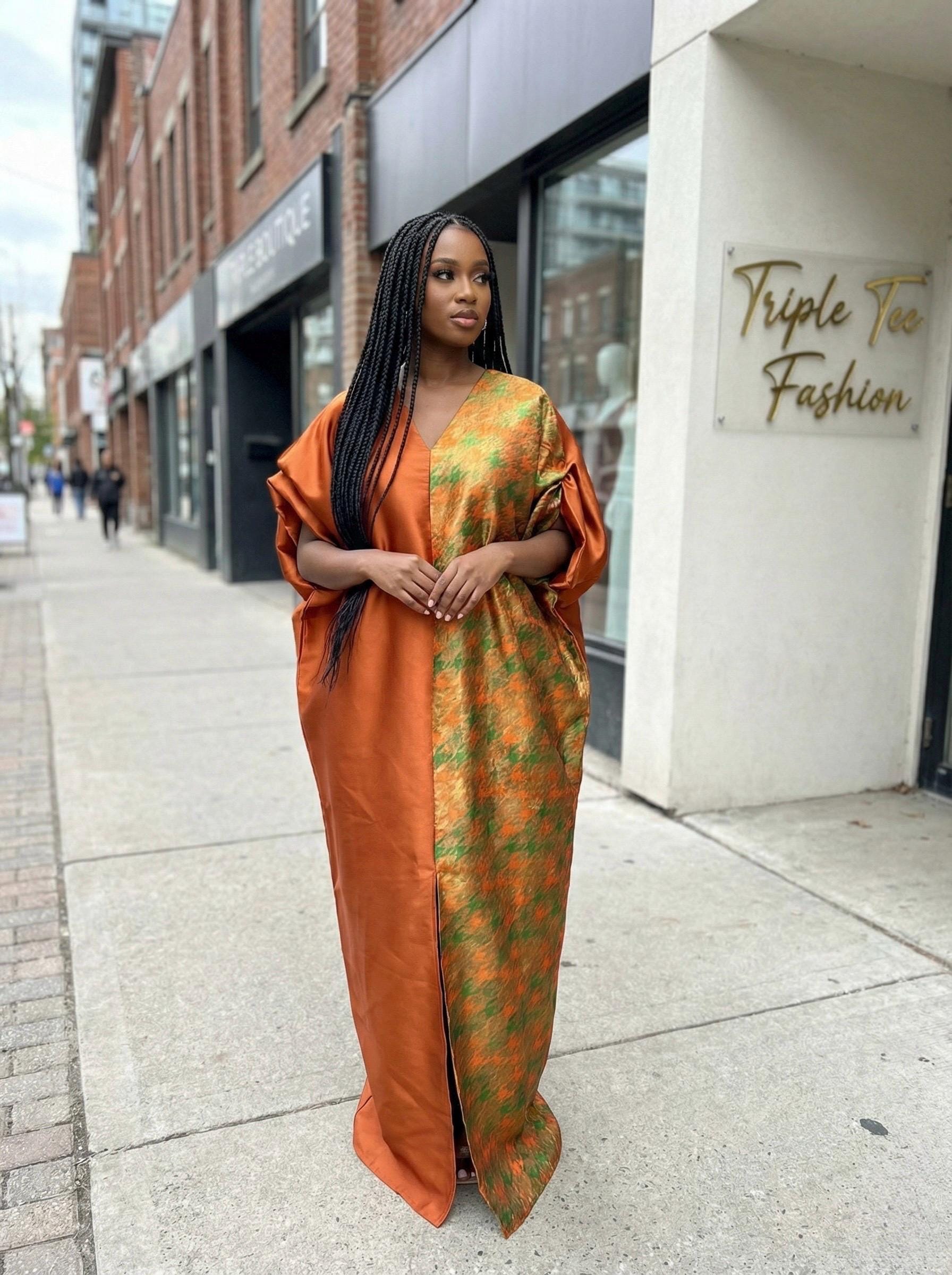 Mikado Brocade Boubou Kaftan | African Maxi Dress with Scarf
