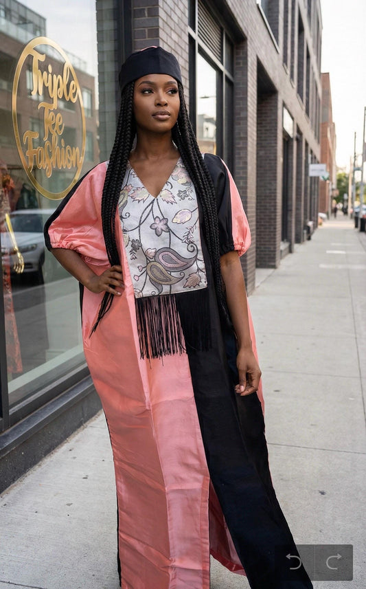 Mikado Brocade Boubou Dress | African Kaftan, Fringe, One Size