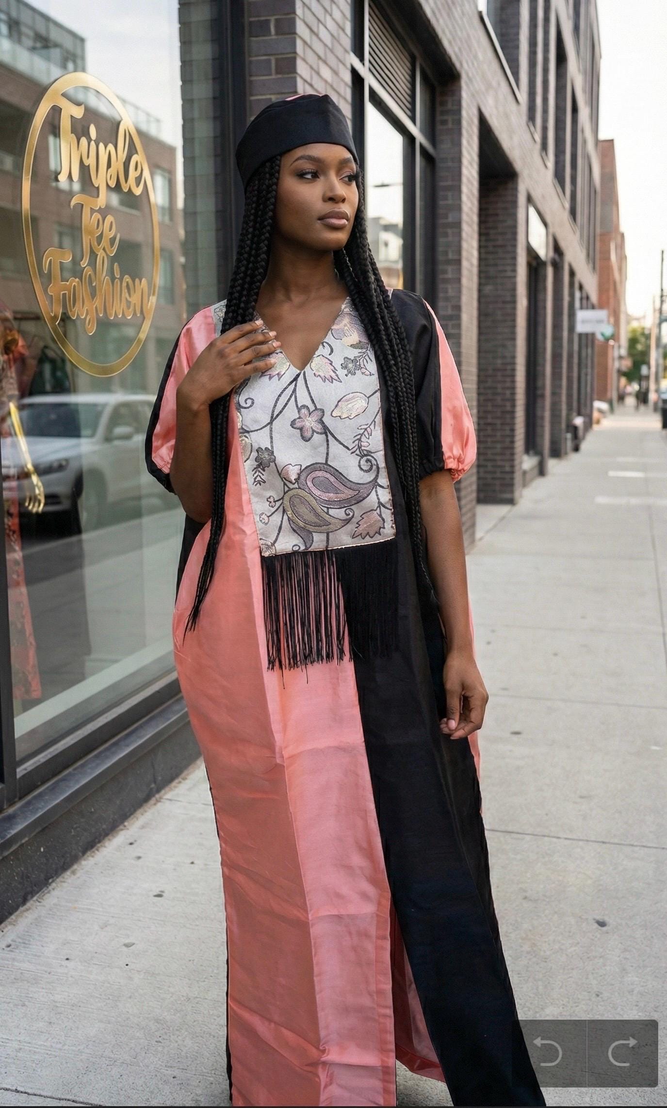 Mikado Brocade Boubou Dress | African Kaftan, Fringe, One Size