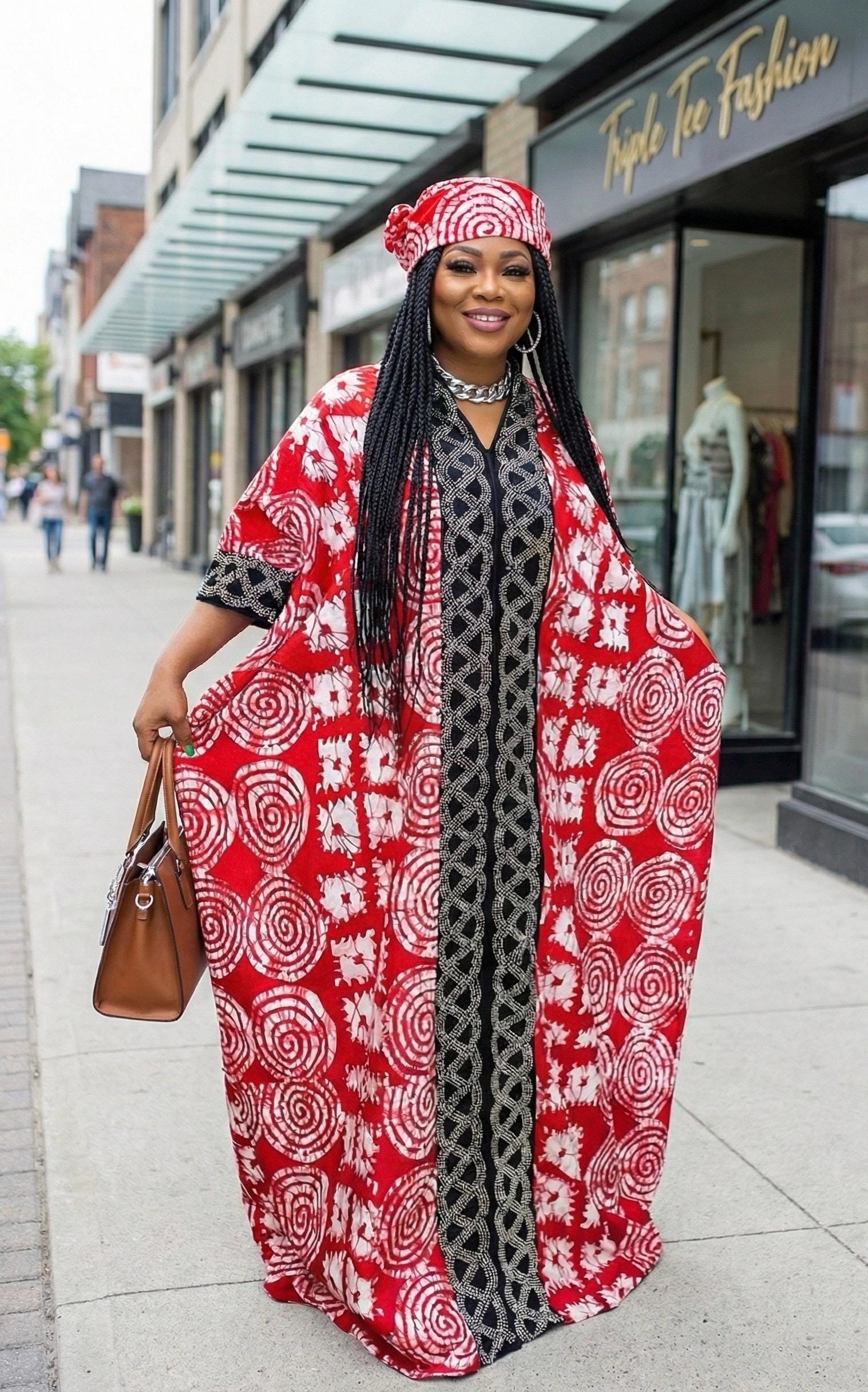 African Print Kaftan Dress with Headwrap, Ankara Maxi Dress, Bohemian Caftan