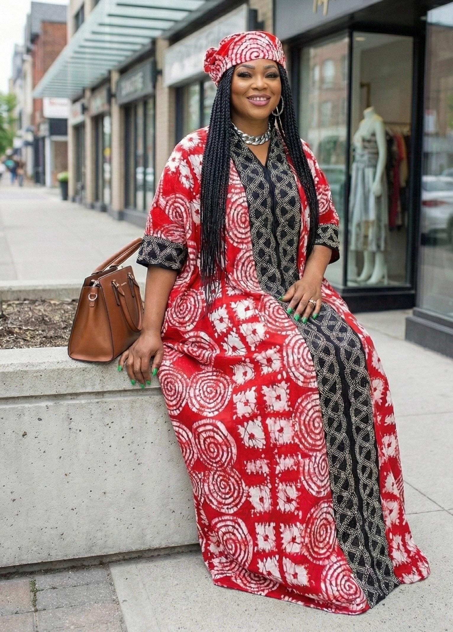African Print Kaftan Dress with Headwrap, Ankara Maxi Dress, Bohemian Caftan