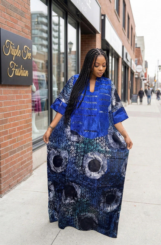 African Adire Batik Boubou | Handmade Nigerian Kaftan Dress