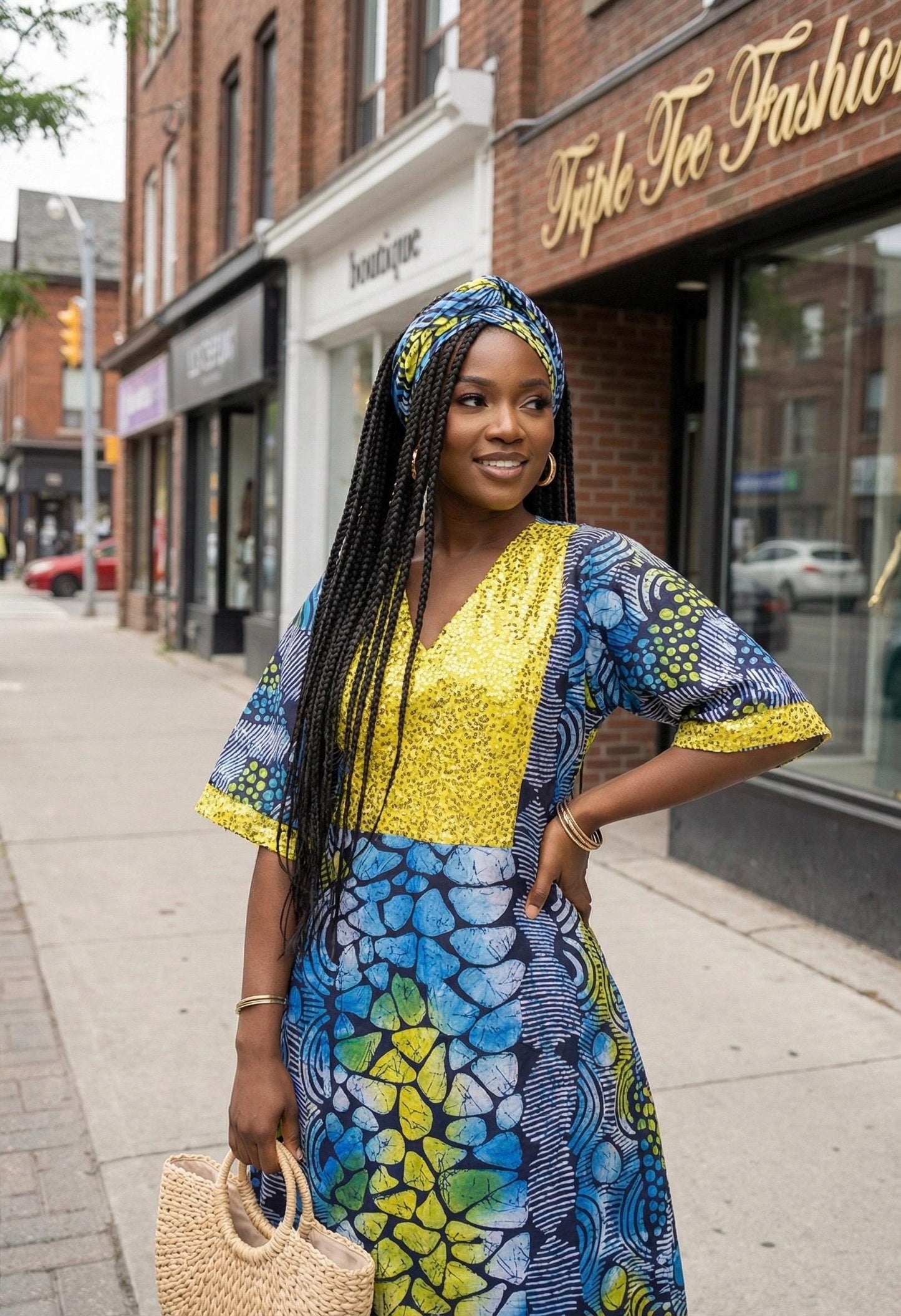 African Print Kaftan Dress: Kampala Sequin Bubu, Plus Size