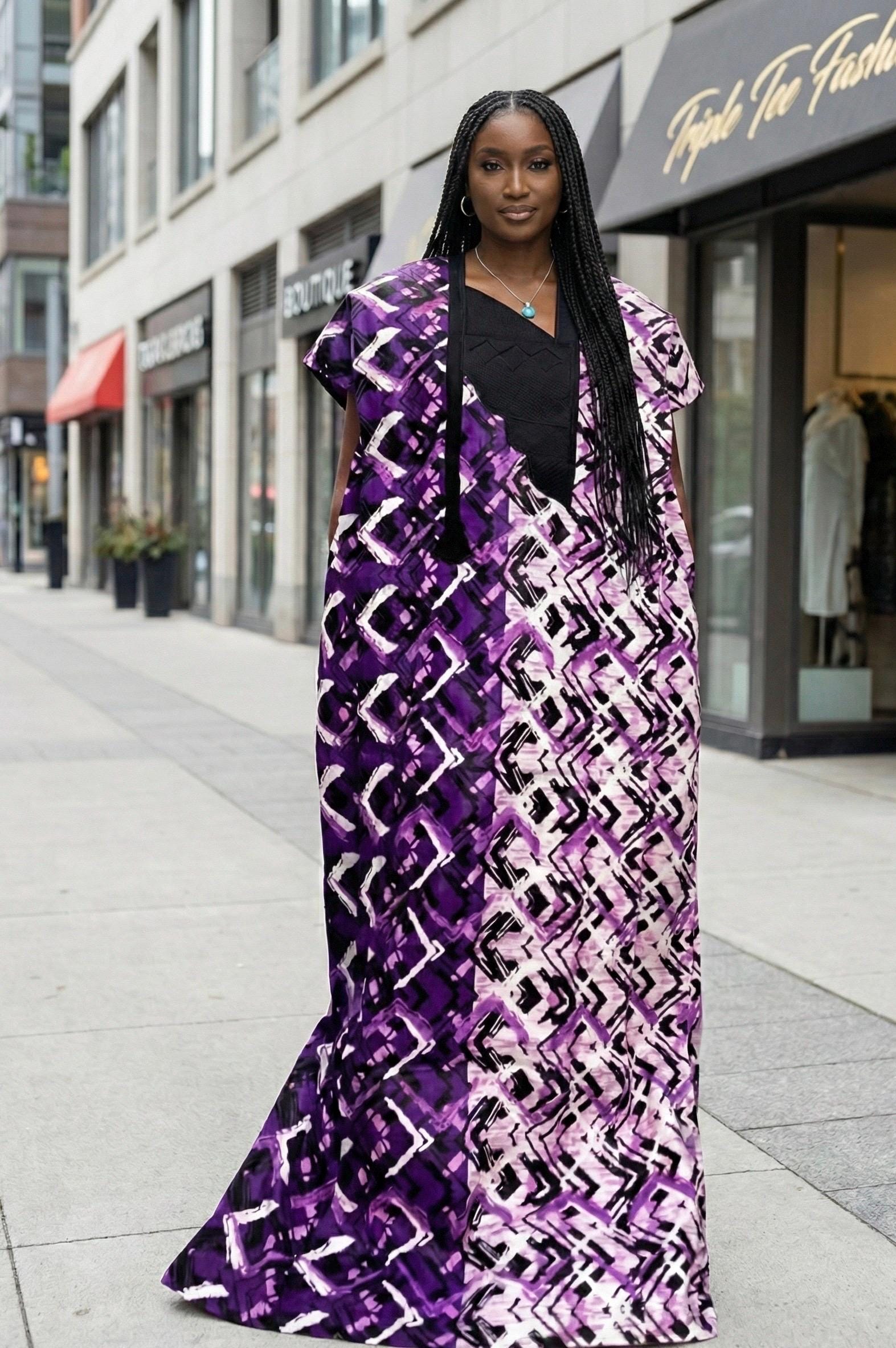 African Ankara Kaftan Dress | Phoenix Embroidery, Party Gown