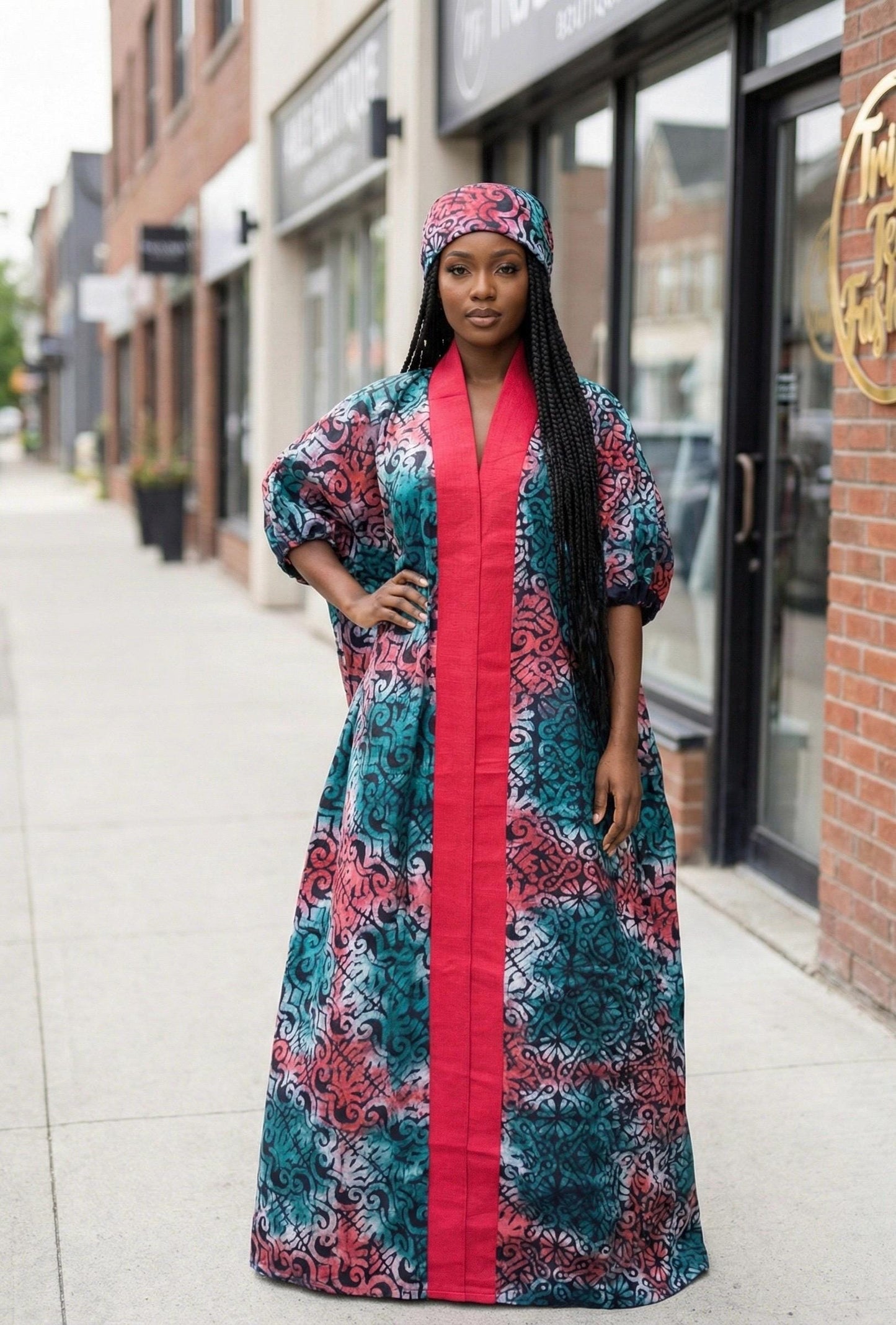African Adire Batik Boubou Dress | Handmade Kaftan with Inner Belt