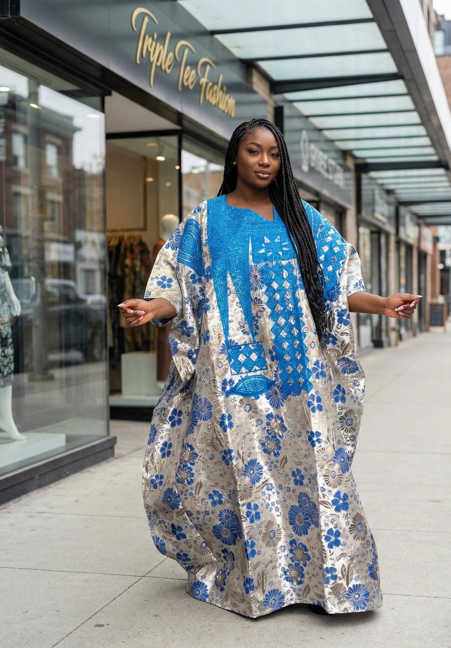 Damask Brocade Agbada Dress with Tinko Embroidery | Nigerian Fashion