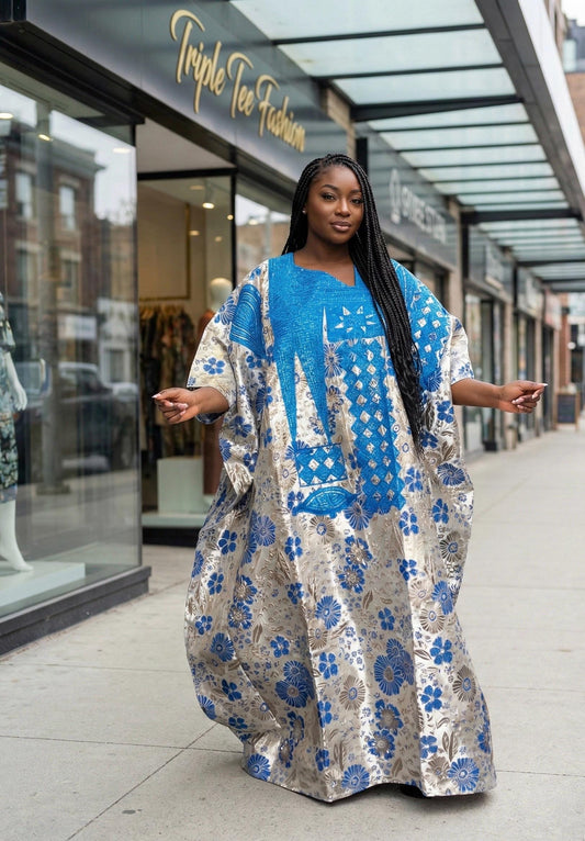 Damask Brocade Agbada Dress with Tinko Embroidery | Nigerian Fashion