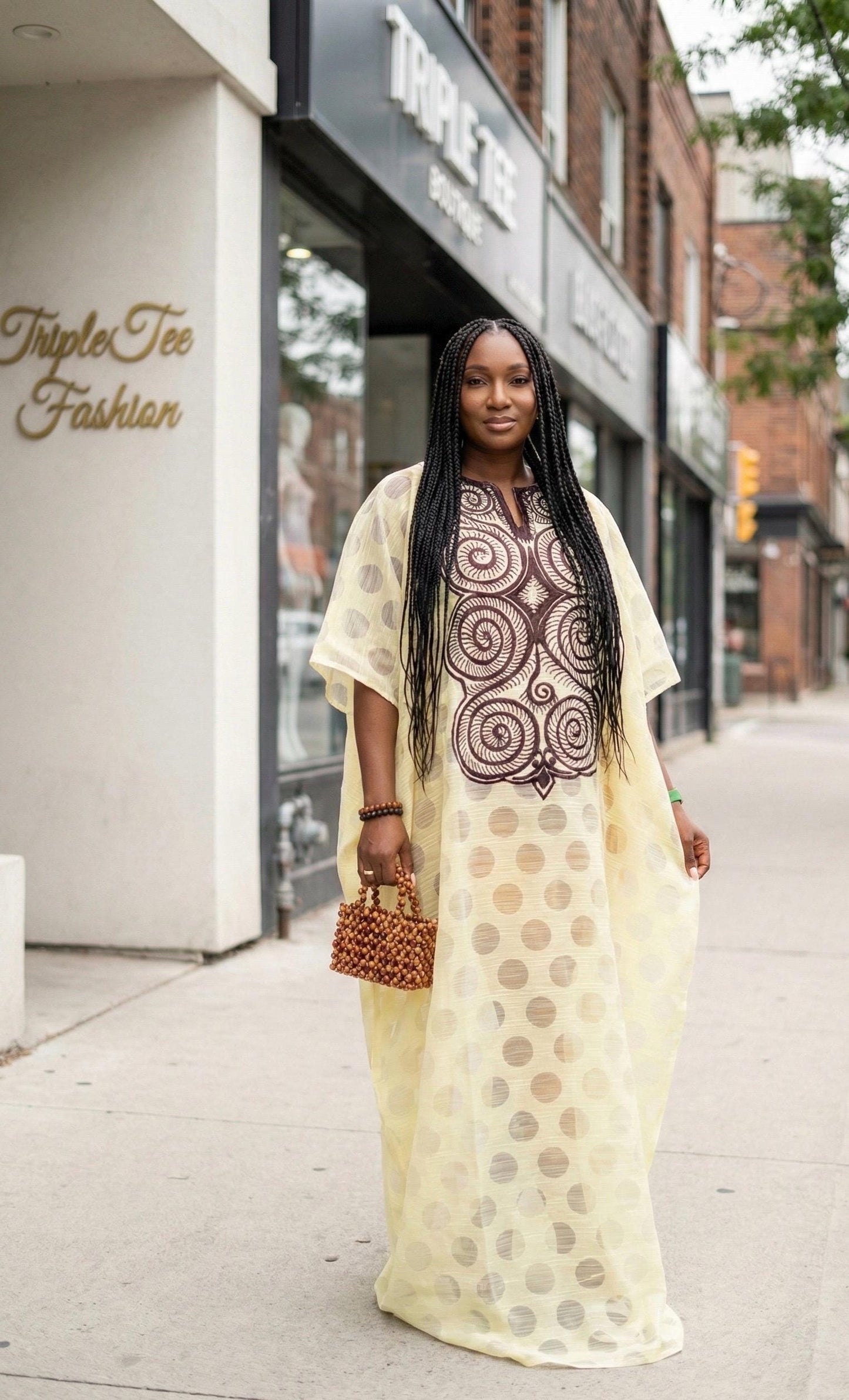 African Print Kaftan Dress | Organza Boubou, Scarf Included