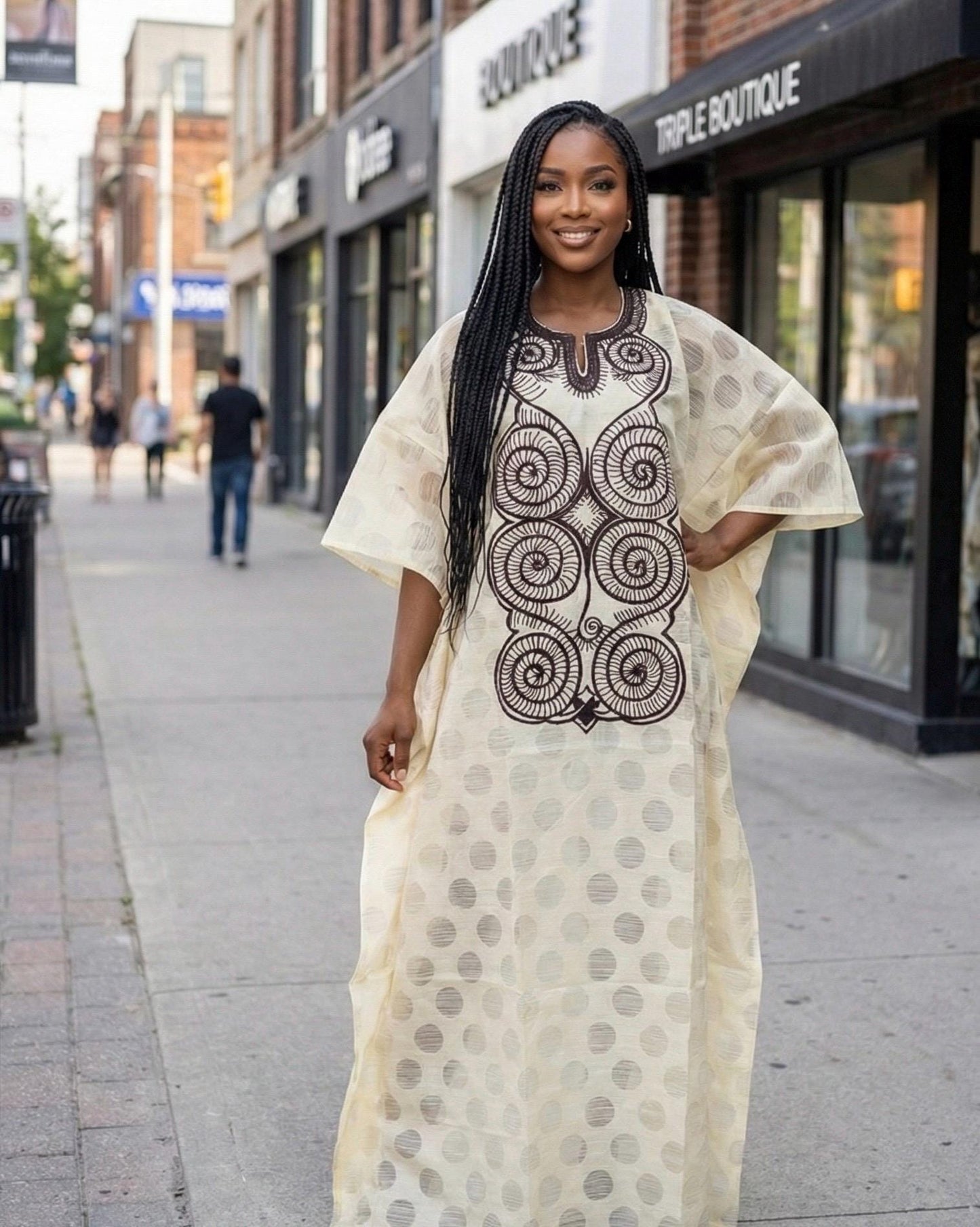 African Print Kaftan Dress | Organza Boubou, Scarf Included