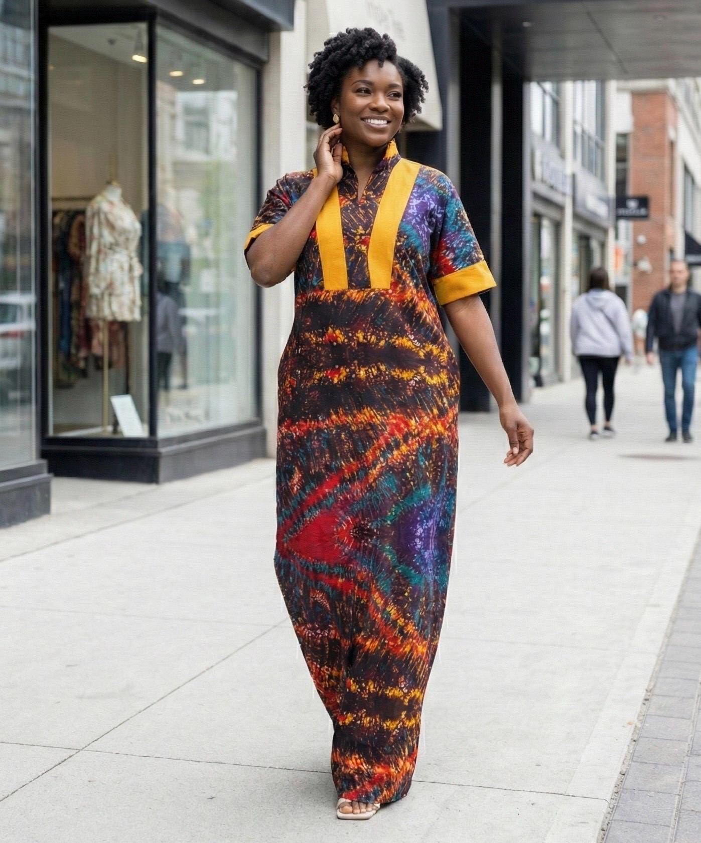 African Print Ankara Kaftan Dress | Nigerian Aso Oke