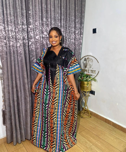 Authentic Akwete Boubou with Tinko Embroidery – One Size Fits All