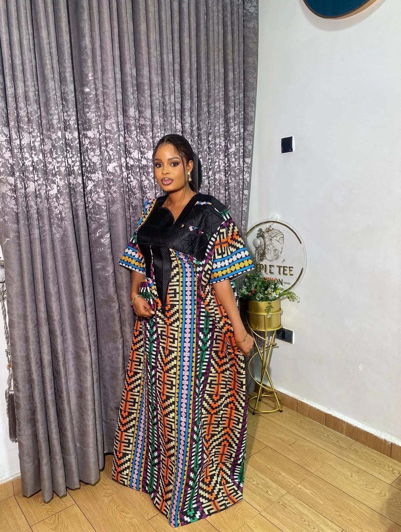 Authentic Akwete Boubou with Tinko Embroidery – One Size Fits All