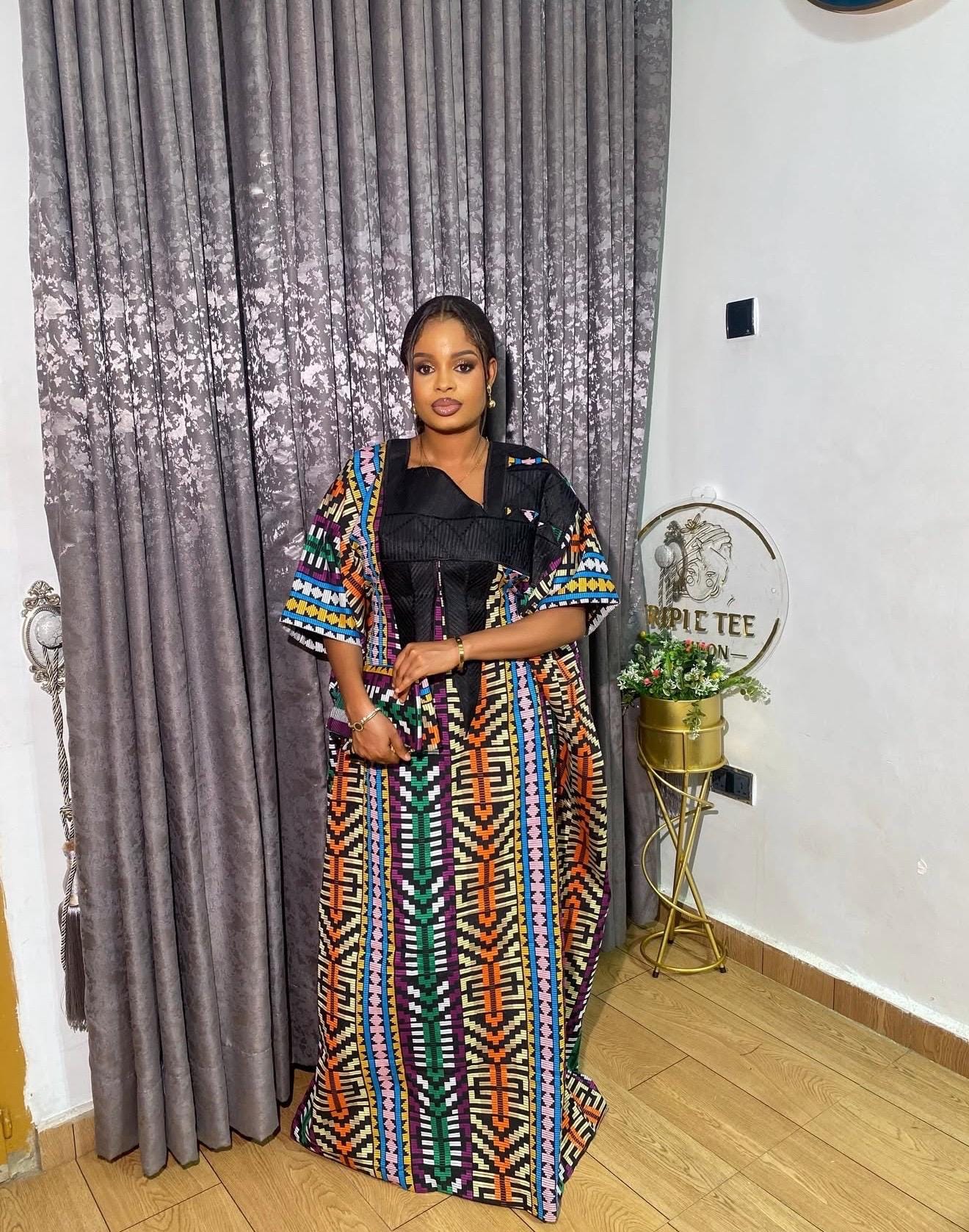 Authentic Akwete Boubou with Tinko Embroidery – One Size Fits All