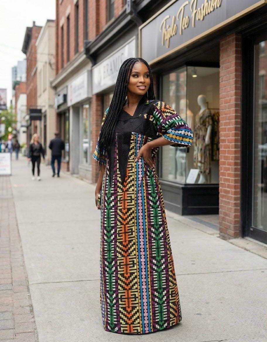 Authentic Akwete Boubou with Tinko Embroidery – One Size Fits All
