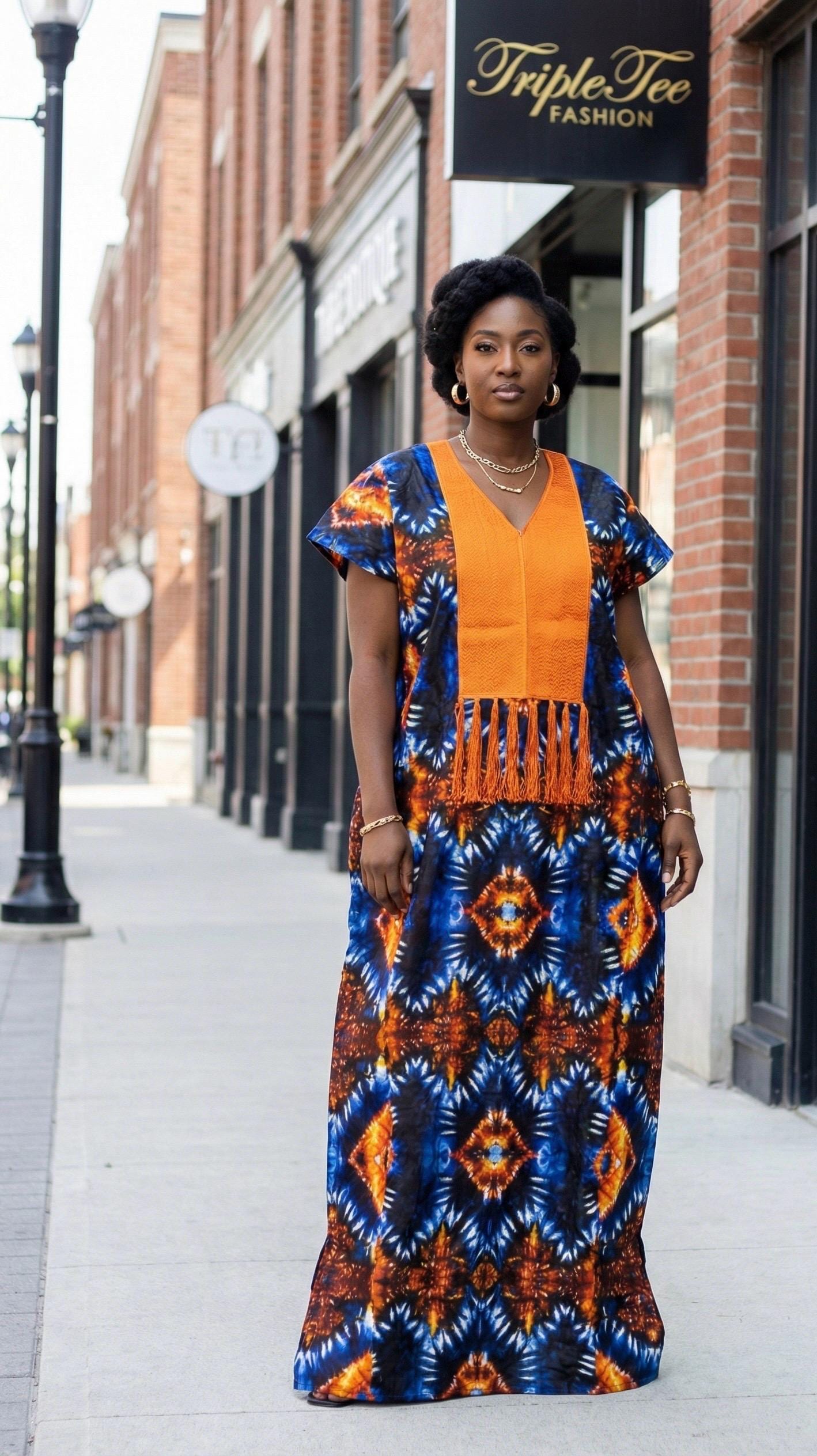 African Ankara Maxi Dress | Phoenix Embroidery Boubou Kaftan