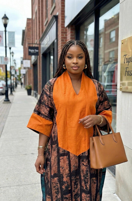 Handmade African Adire Batik Kaftan Dress | Nigerian Boubou