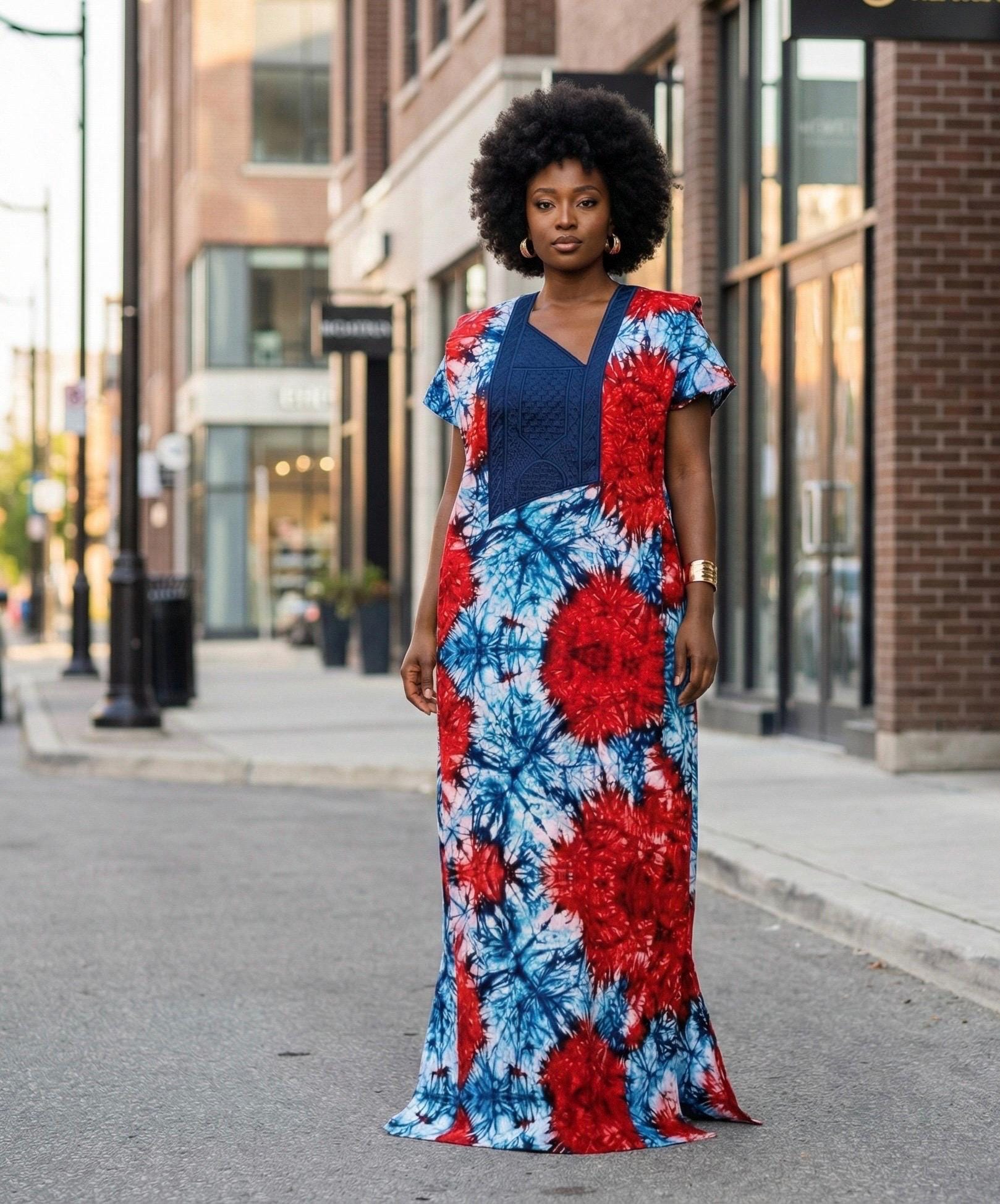 Phoenix Embroidery Ankara Dress | Nigerian Kaftan, Size 12