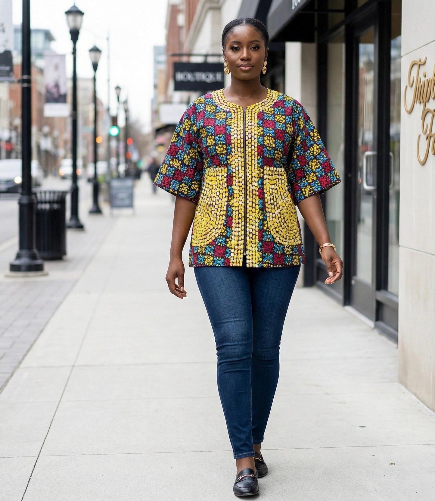 Hand-Beaded Ankara Blouse | 100% Cotton African Top