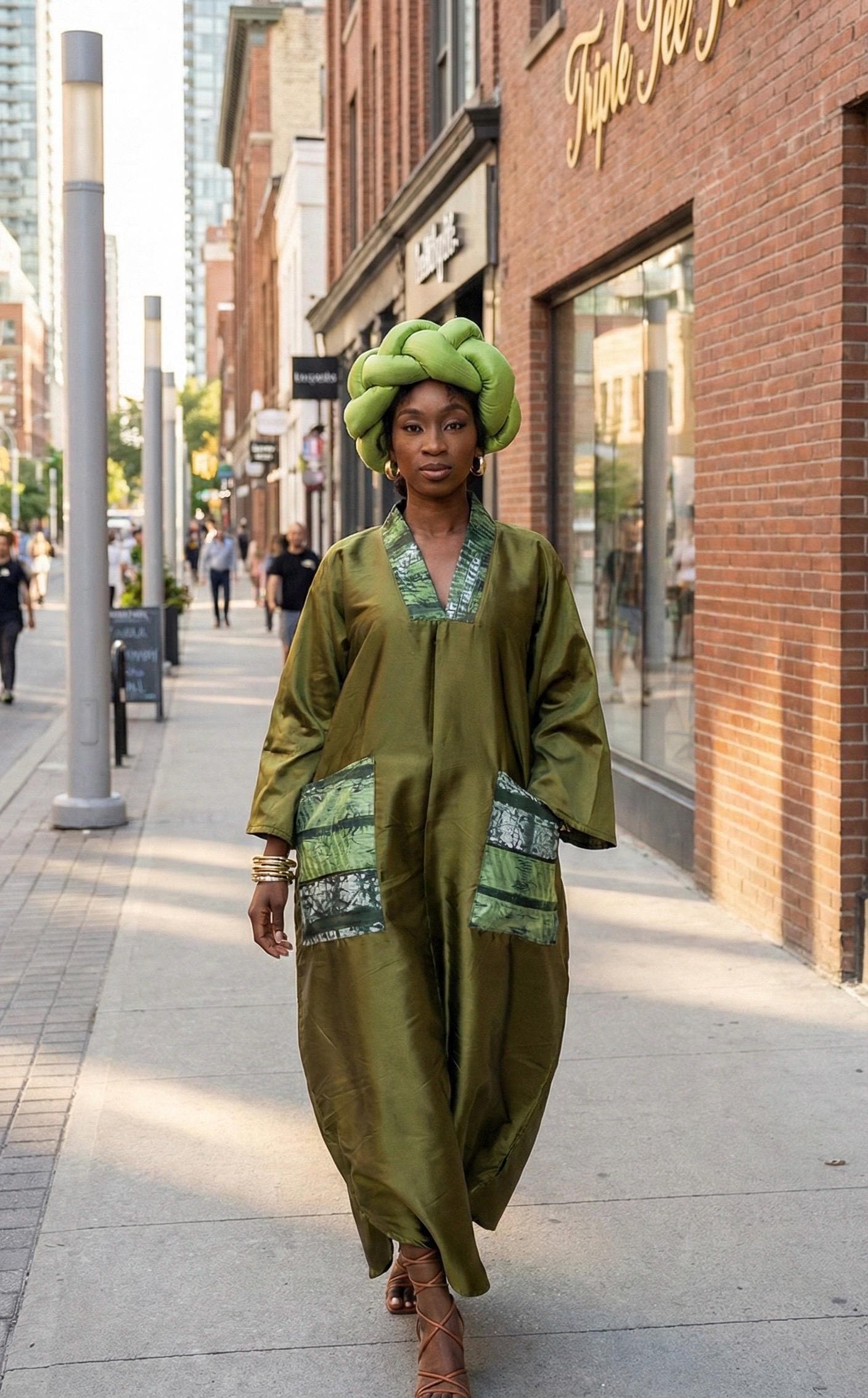 African Mikado Adire Boubou | Nigerian Kaftan Dress with Headband