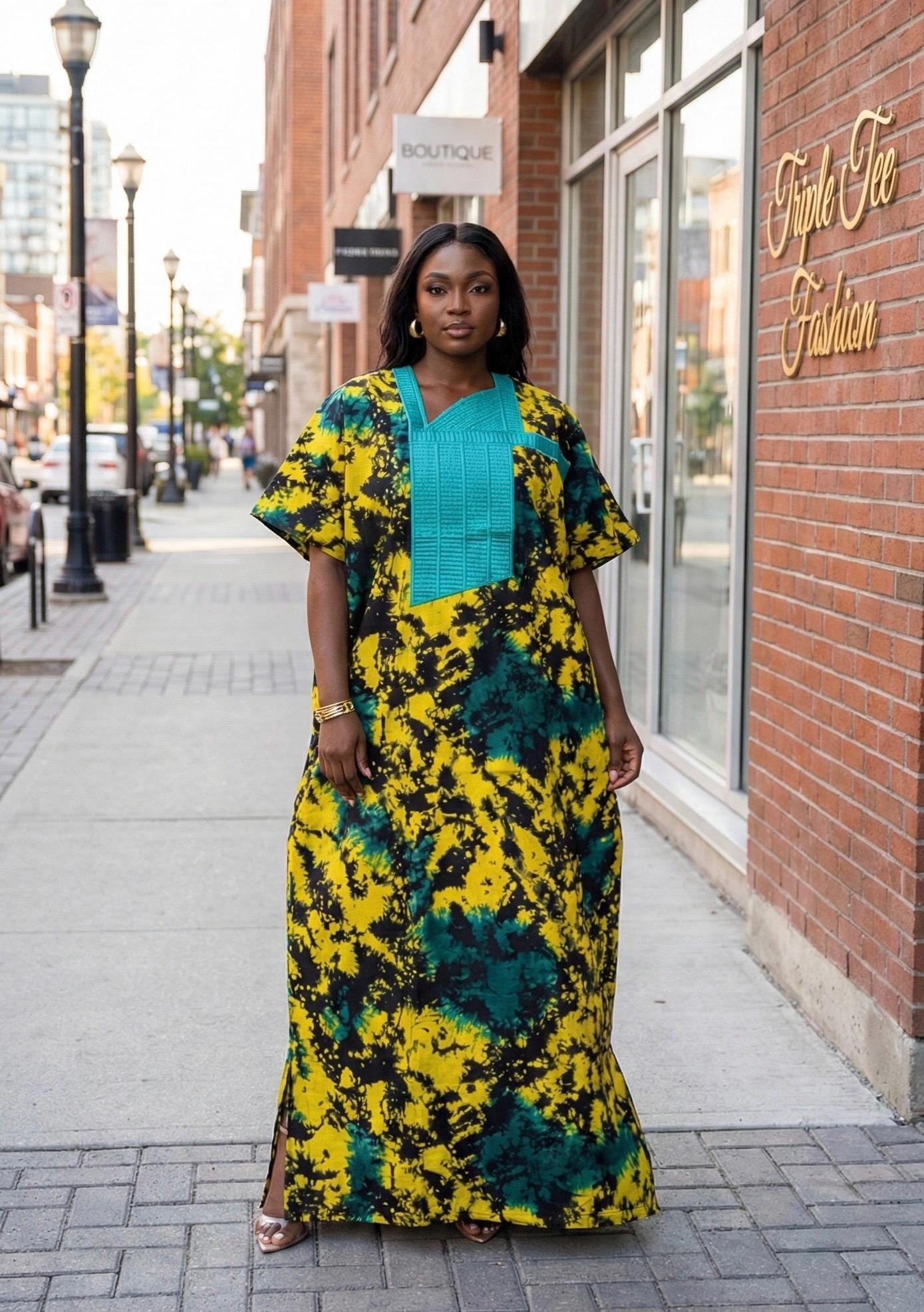 Phoenix Embroidered Ankara Kaftan Dress | Nigerian Made Boubou