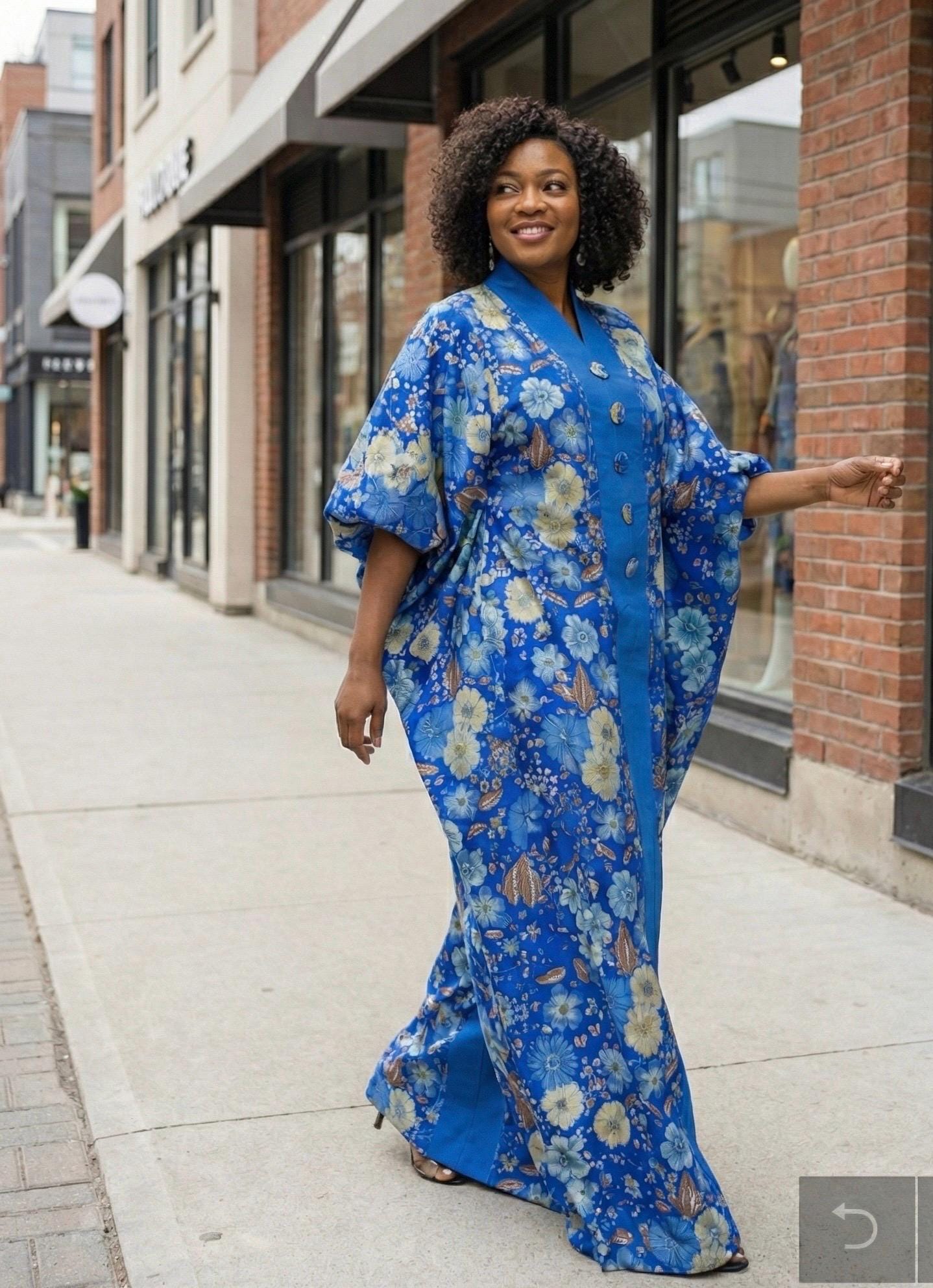 Floral Brocade Boubou Dress with Scarf | African Kaftan Jalabiya