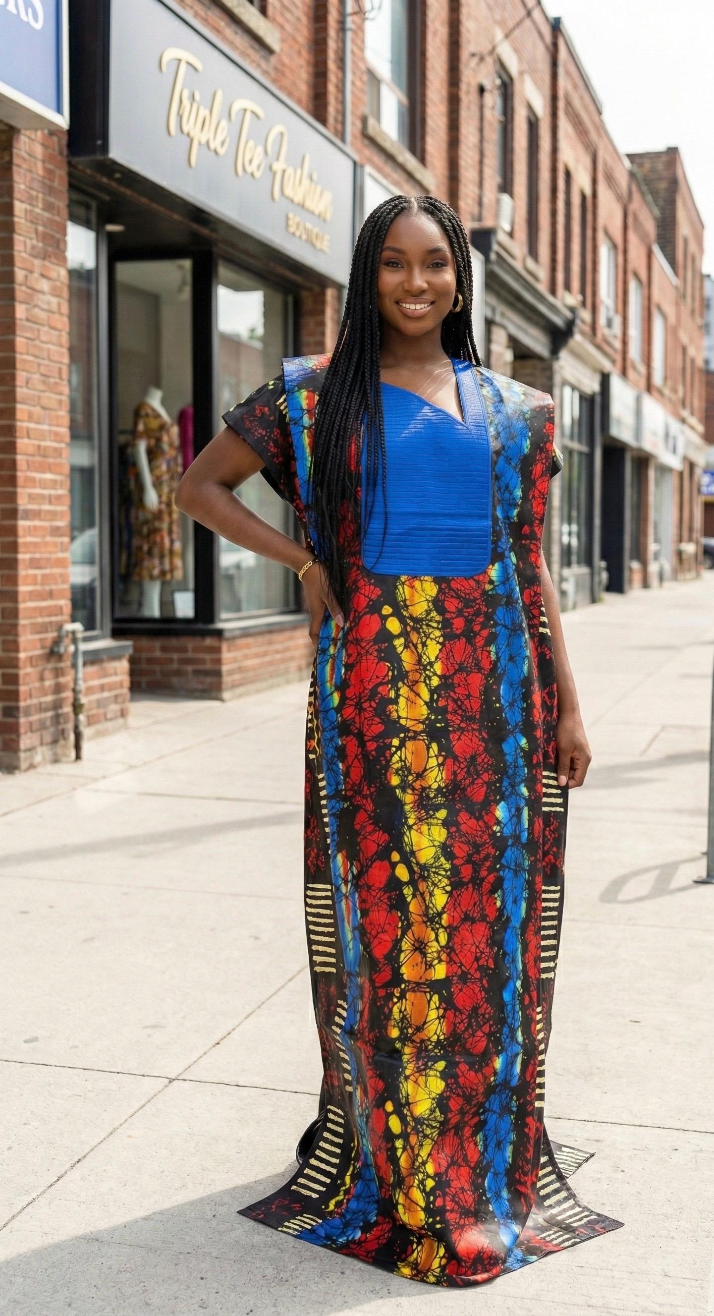 Embroidered Ankara Kaftan Dress | Nigerian African Print