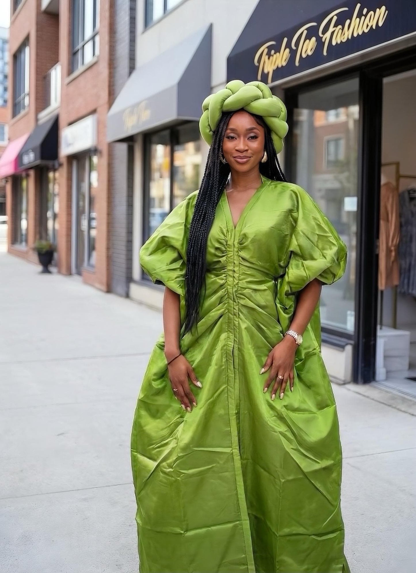 Liquid Mikado African Boubou | Nigerian Kaftan Dress + Headband