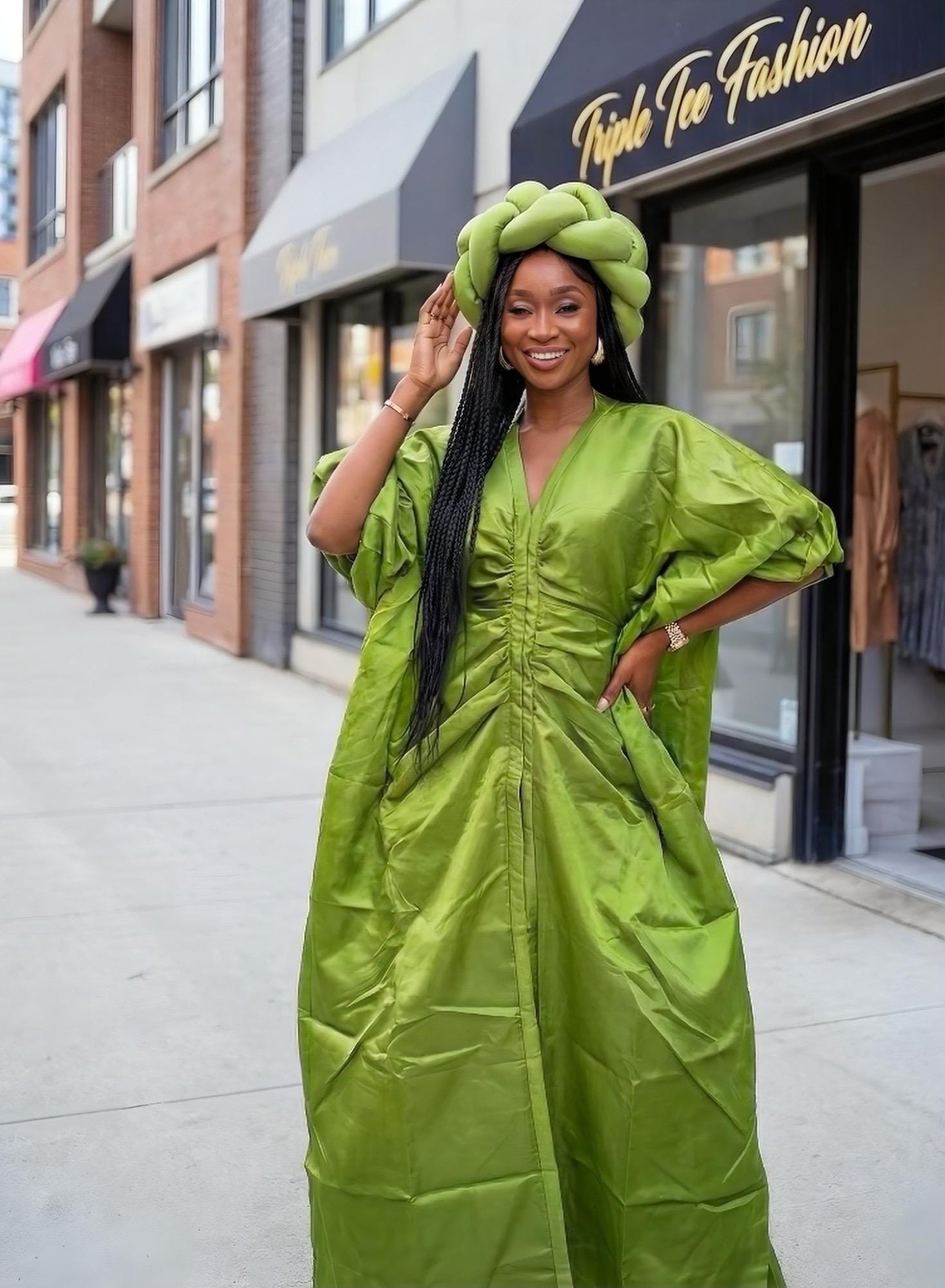 Liquid Mikado African Boubou | Nigerian Kaftan Dress + Headband