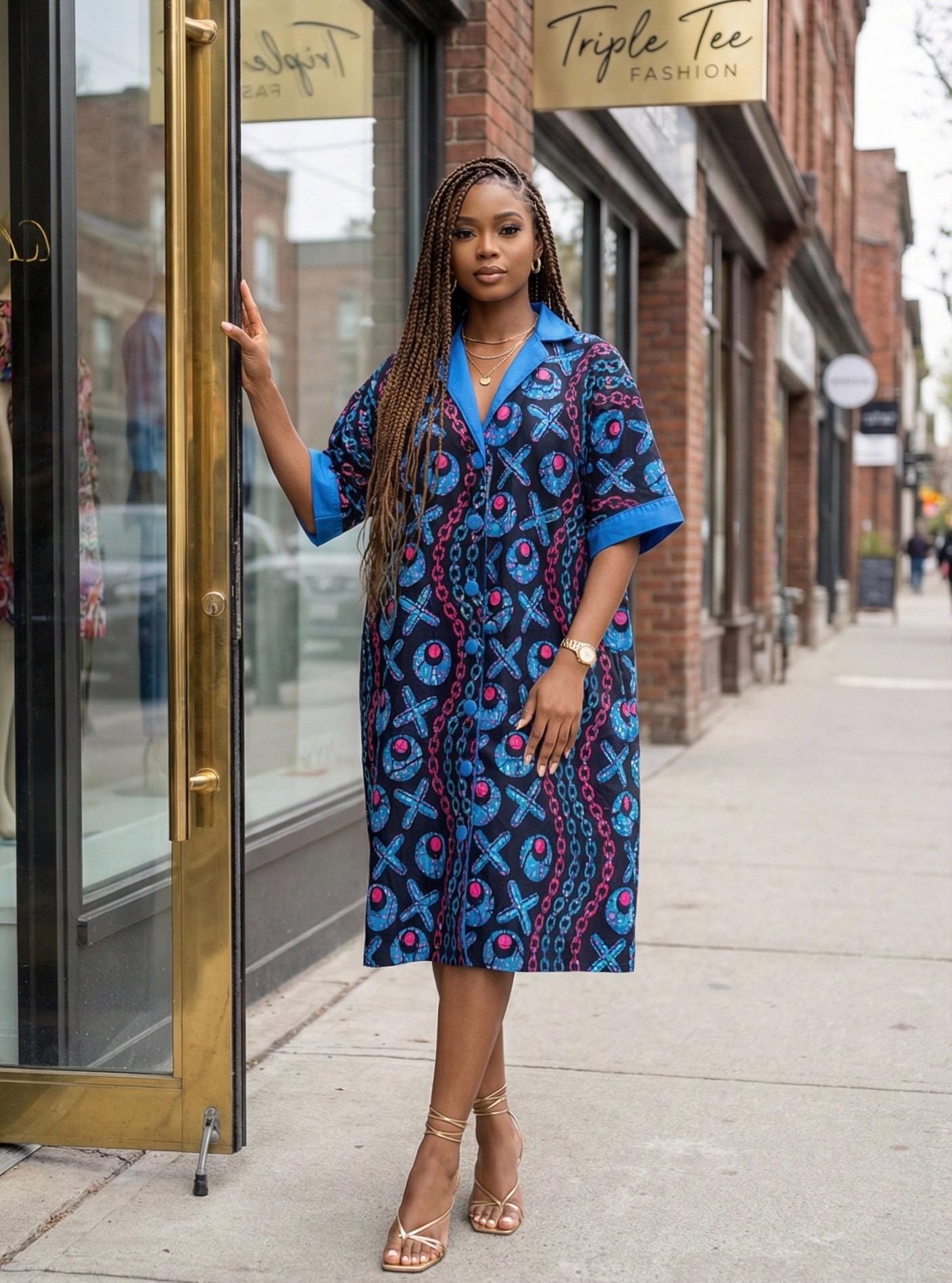 African Print Short Kaftan Dress | Ankara Adire, Boubou