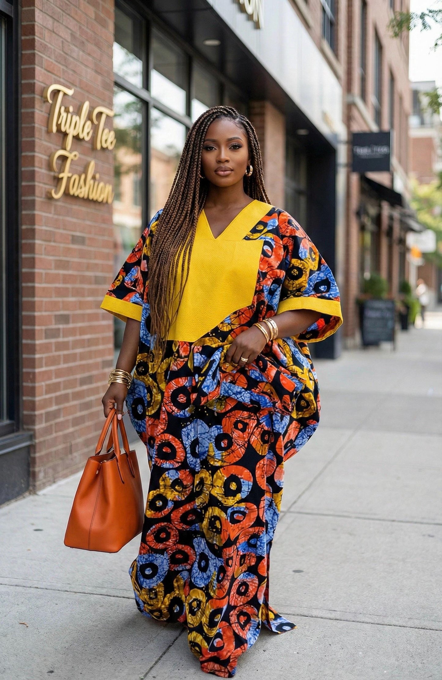 African Ankara Kaftan: Aso Oke Panel, Modest Boubou Dress