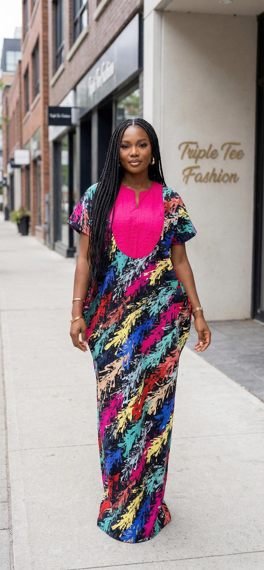 Handmade Ankara Boubou Dress | African Kaftan with Headtie