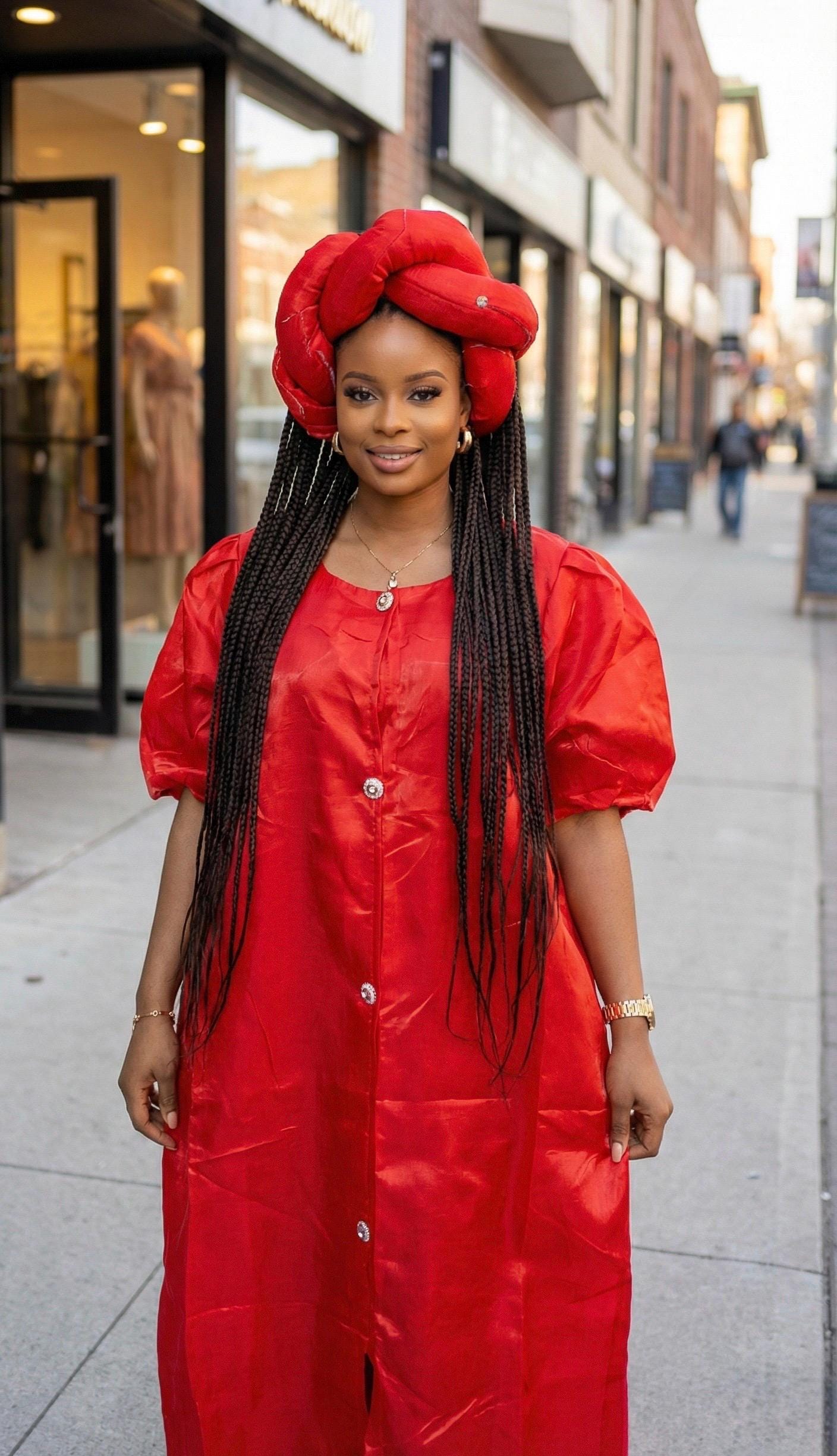 African Liquid Mikado Silk Kaftan | Boubou Dress with Headband