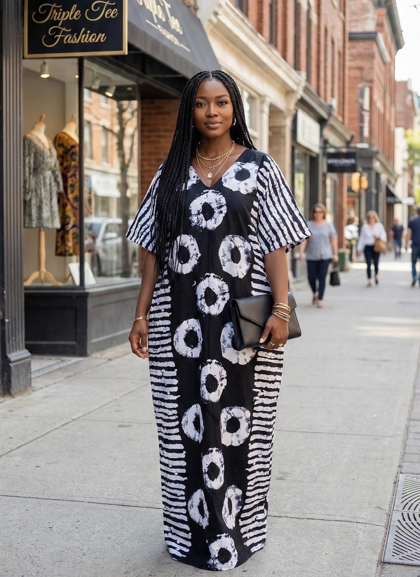 African Ankara Boubou Dress | Handmade Ankara Kaftan with Belt