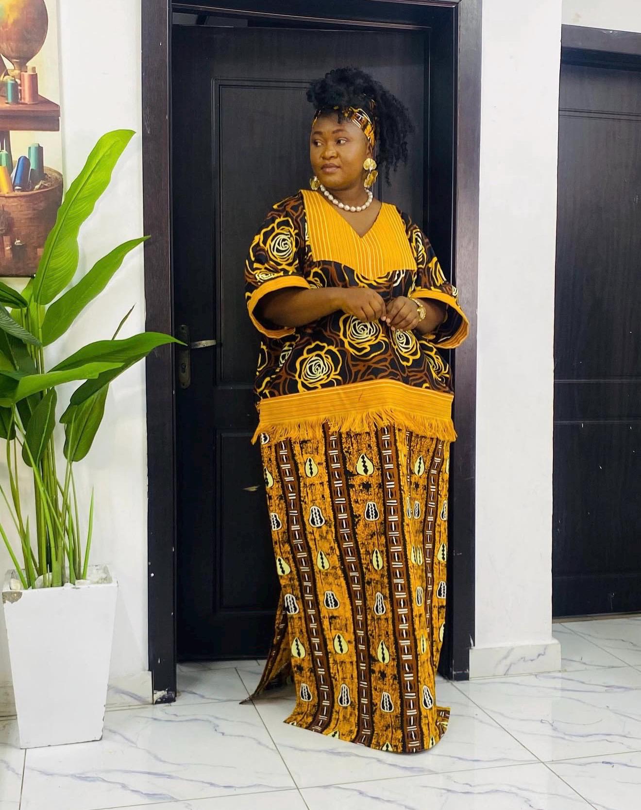 Handmade Ankara Kaftan | Nigerian Print Dress with Headtie