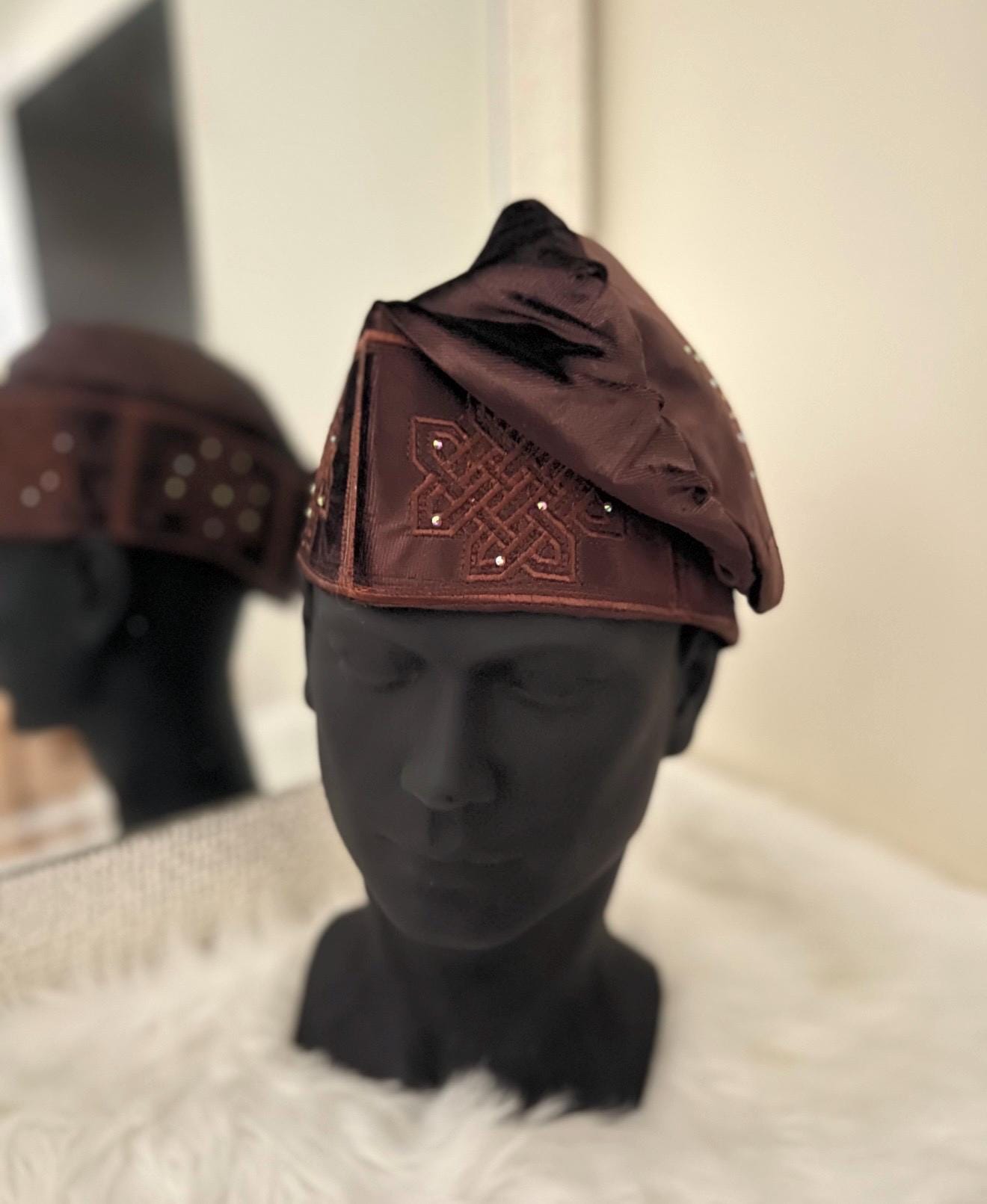 Embroidered Velvet Aso Oke Cap | Nigerian Fila Ijebu