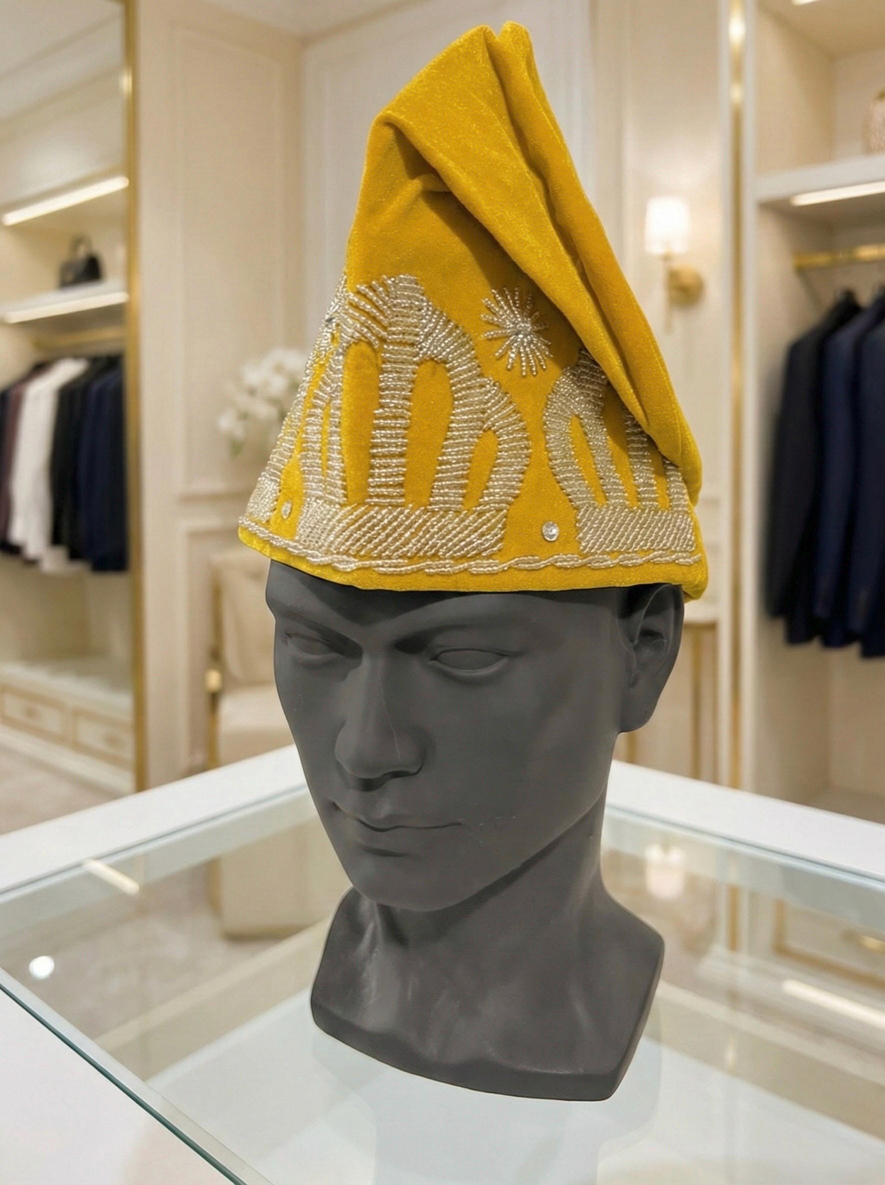 Handmade Velvet Beaded African Men's Cap | Nigerian Wedding