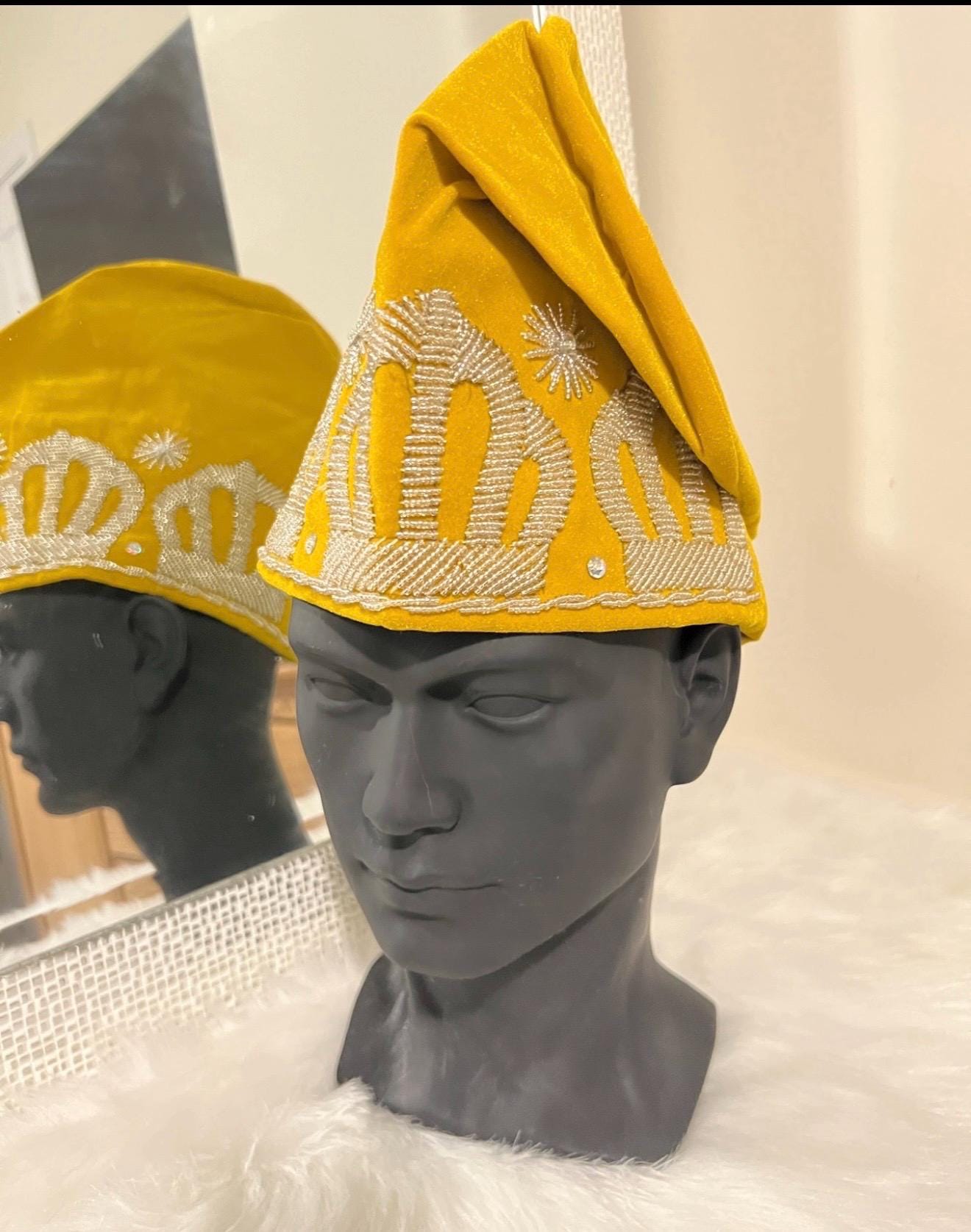 Handmade Velvet Beaded African Men's Cap | Nigerian Wedding