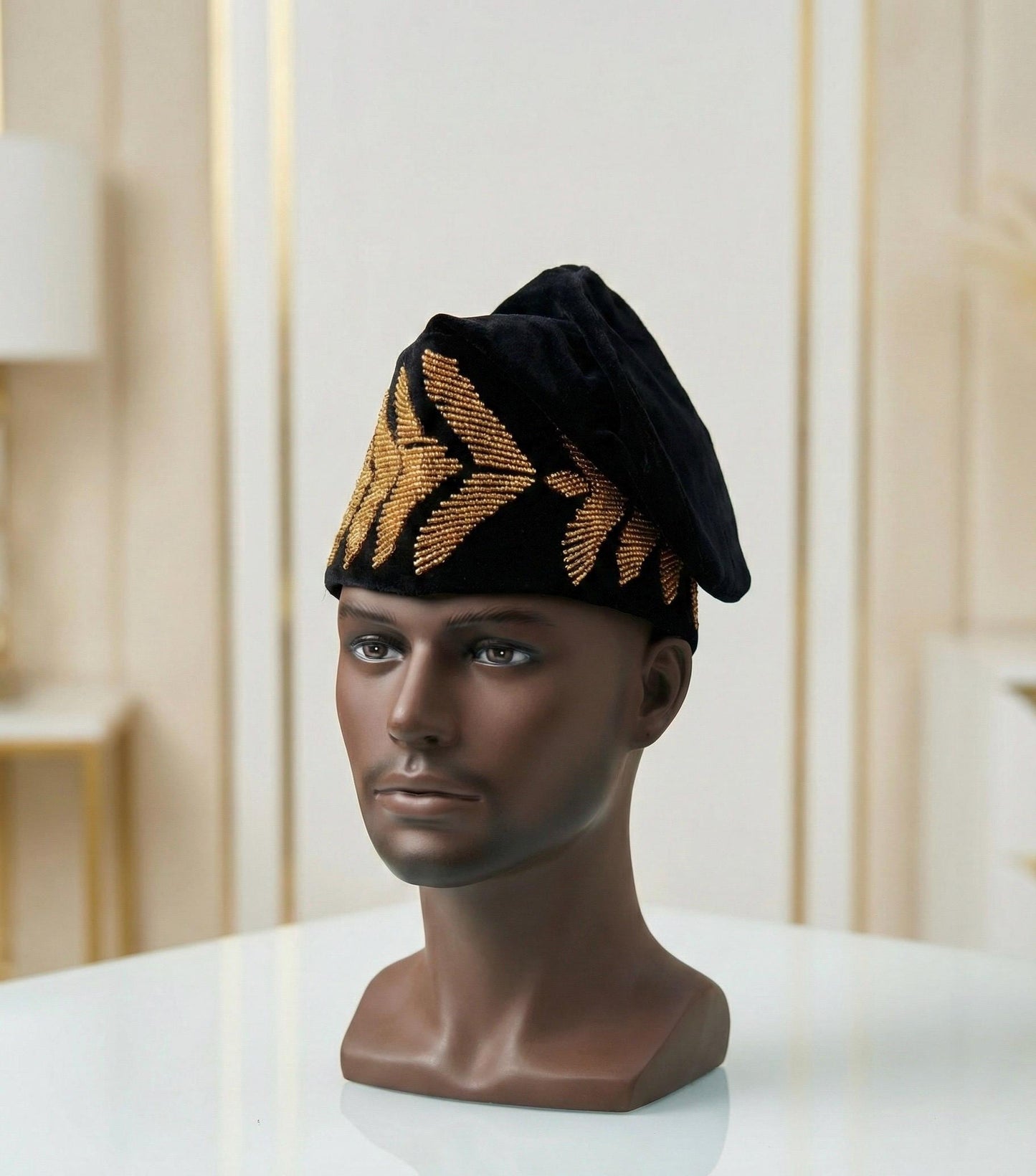 Handmade Velvet Beaded African Men's Cap | Nigerian Wedding