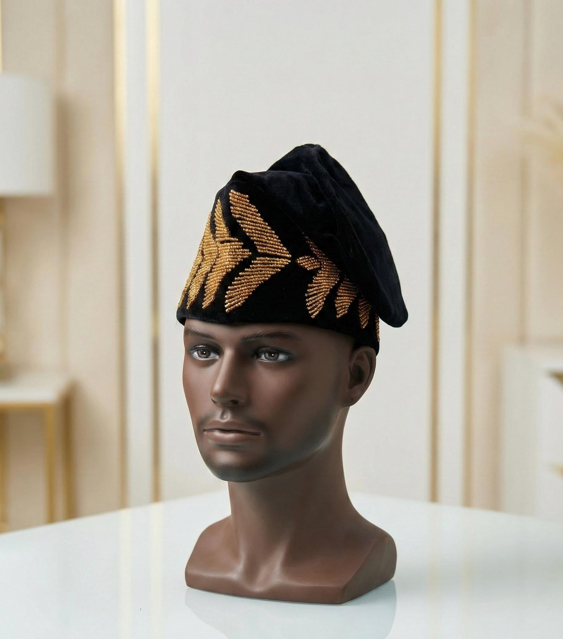 Handmade Velvet Beaded African Men's Cap | Nigerian Wedding