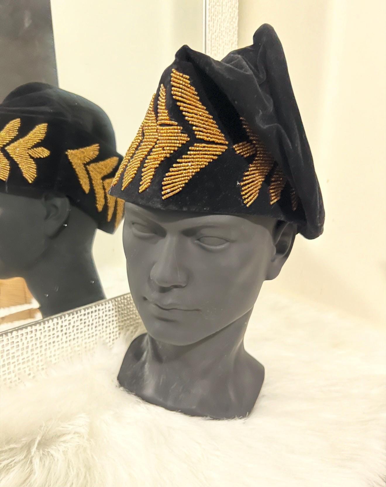 Handmade Velvet Beaded African Men's Cap | Nigerian Wedding