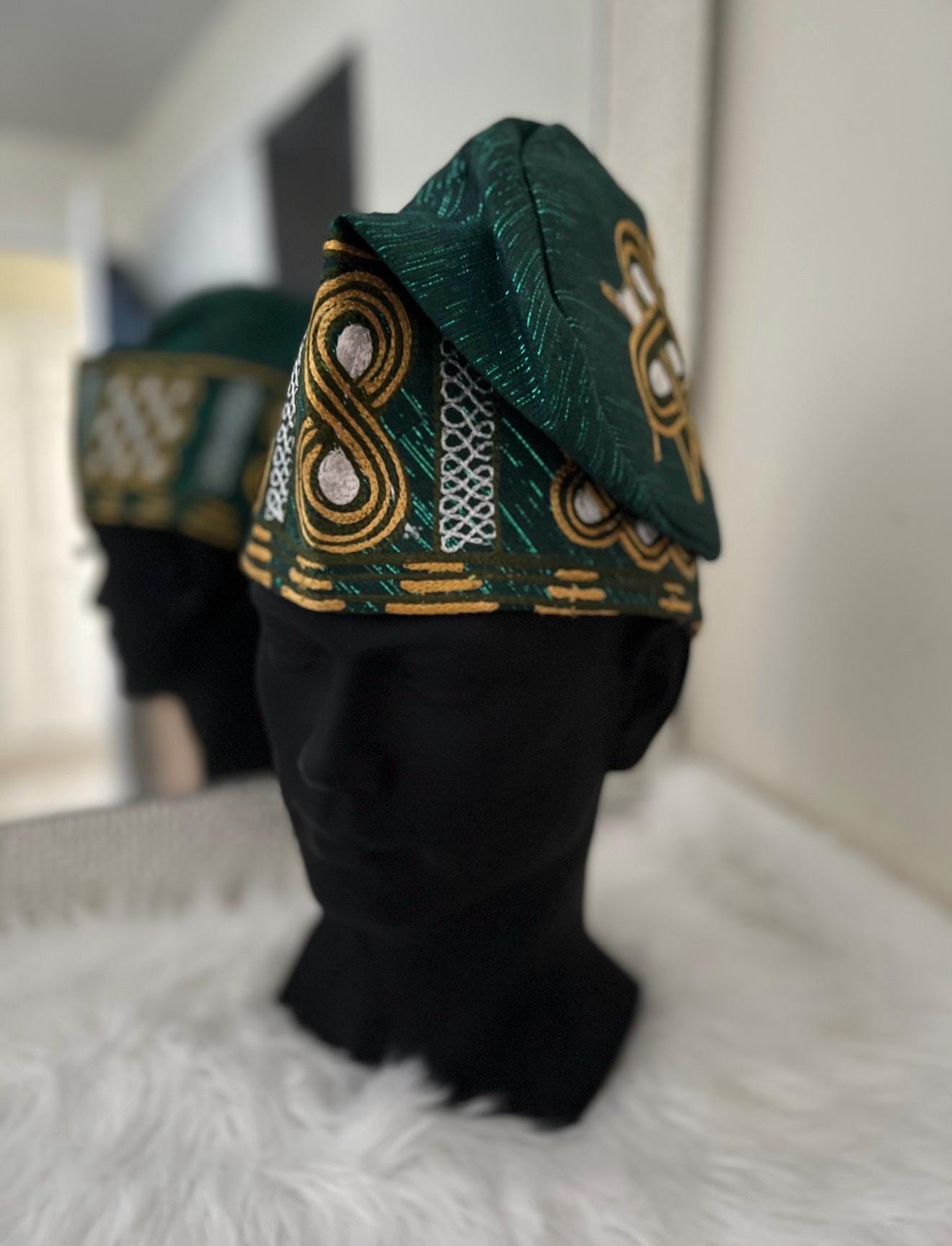 African men Aso Oke Cap | Fila Ijebu, Nigerian Men's Hat (23 inches)