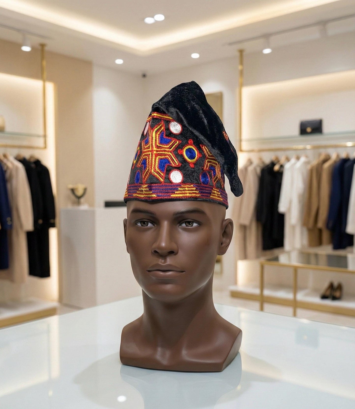 Embroidered Velvet Aso Oke Cap | Nigerian Fila Ijebu
